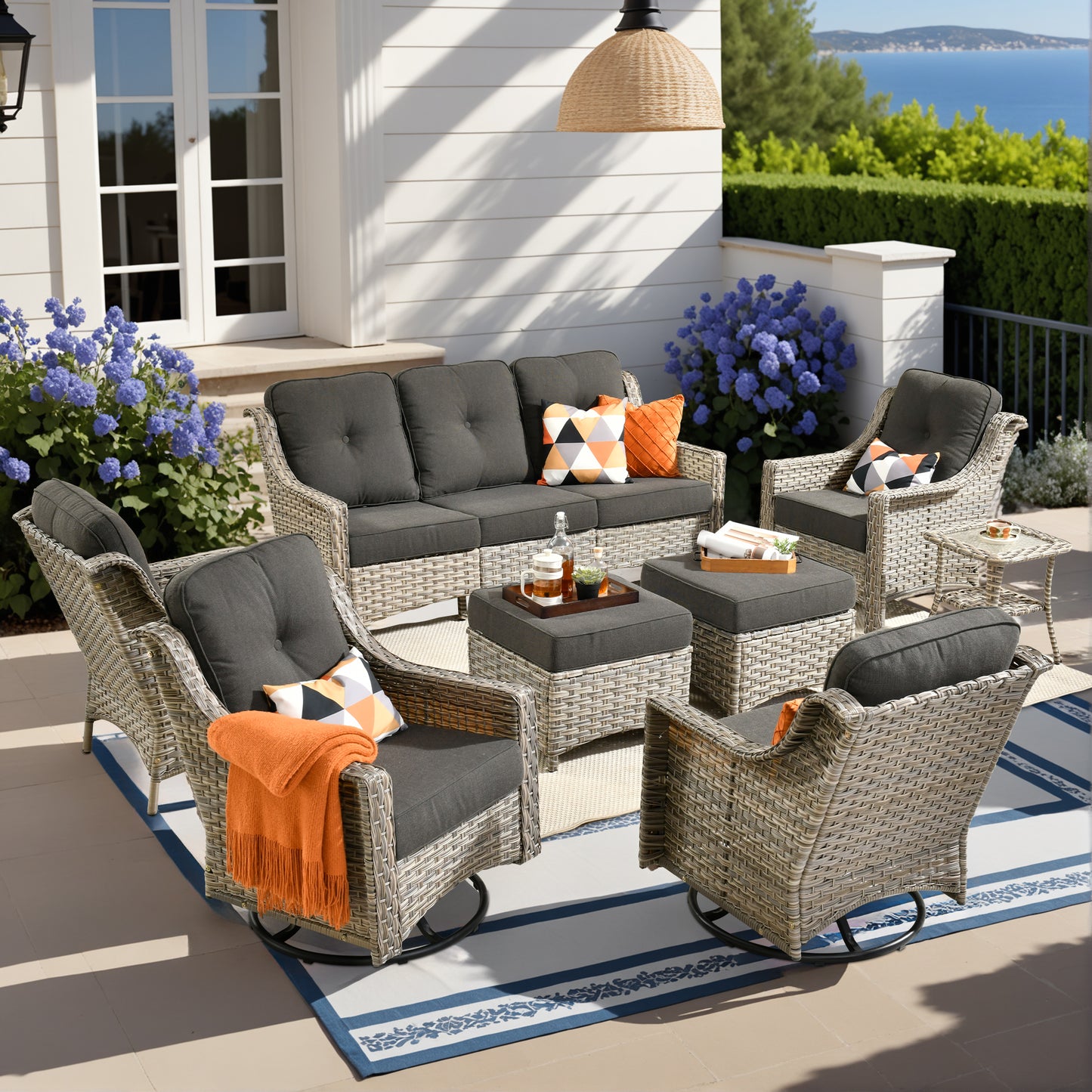 Vcatnet 4 Pieces Patio Outdoor Conversation Set High Back Wicker Rattan Furniture Outdoor Sectionals with Coffee Table