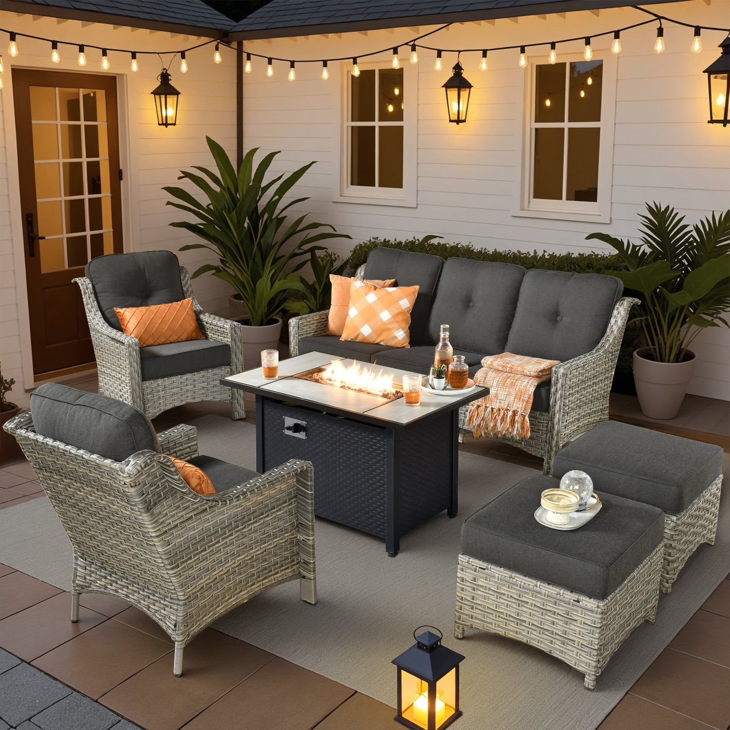 Vcatnet 4 Pieces Patio Outdoor Conversation Set High Back Wicker Rattan Furniture Outdoor Sectionals with Coffee Table