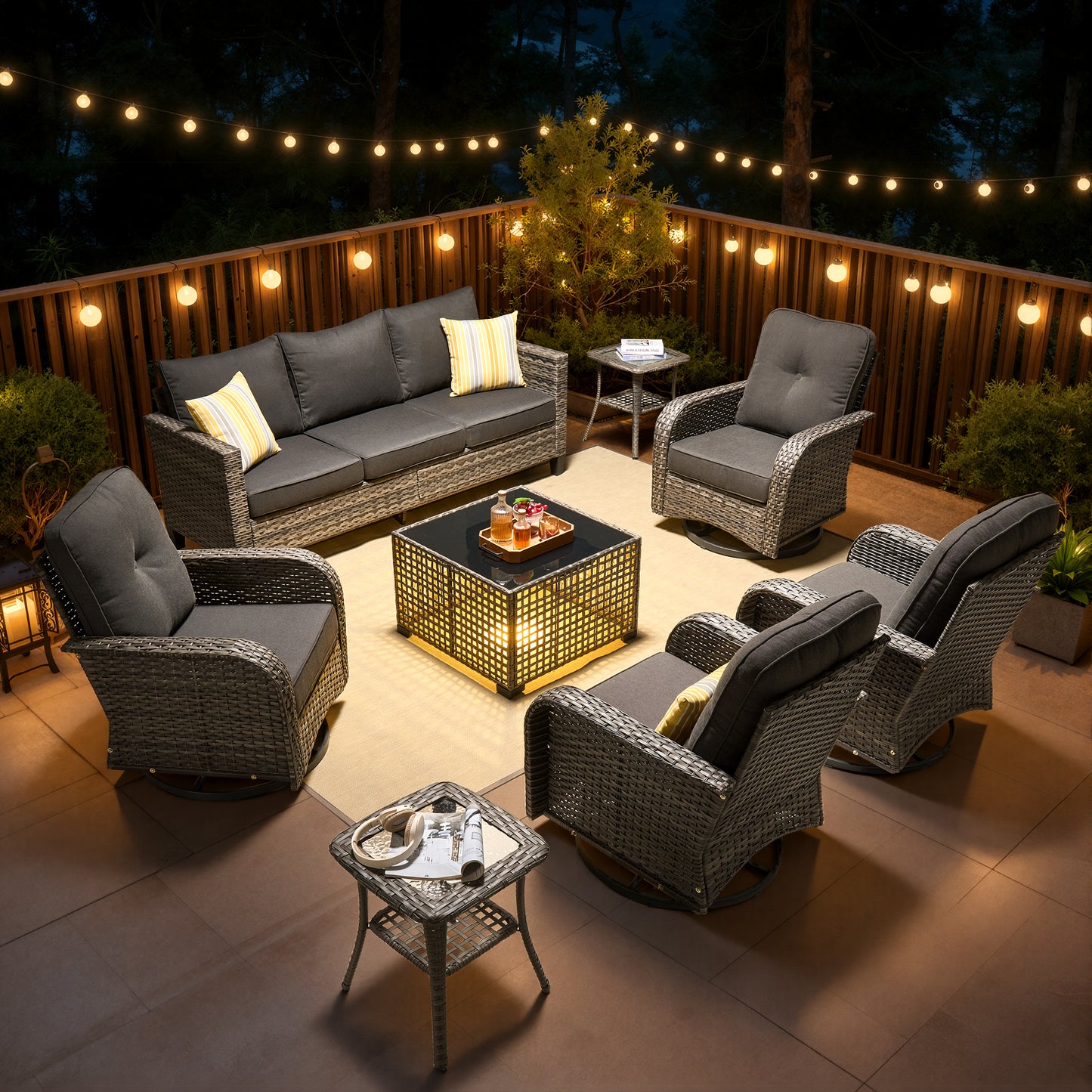 Vcatnet Outdoor Patio Furniture Set 8 Pieces Wicker Sectional Sofa All-Weather Rattan Conversation Set with Swivel Chairs and Coffee Table