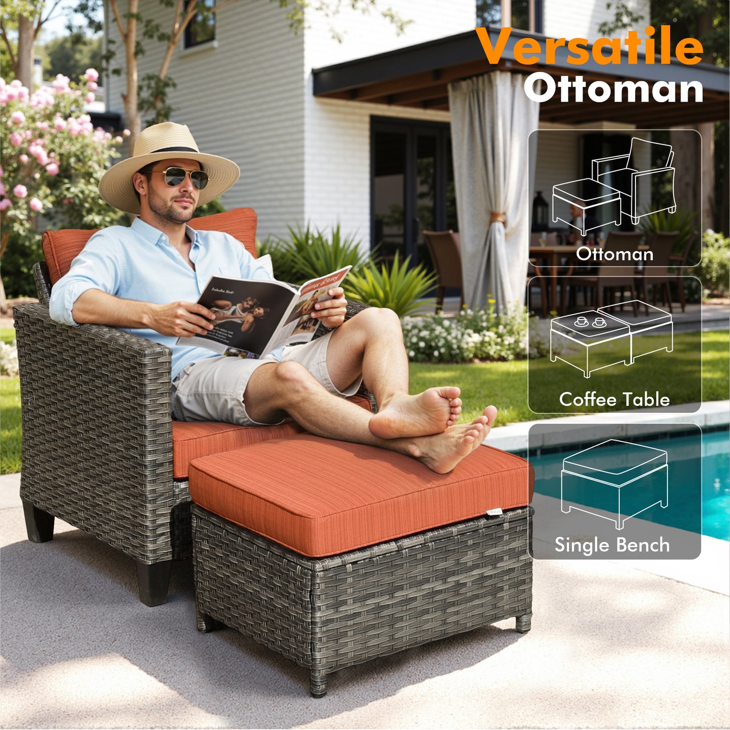 Vcatnet Patio Conversation Set, 5 Pieces Outdoor Sectional Sofa, All Weather Wicker Patio Furniture with Swivel Rocking Chairs and Coffee Table