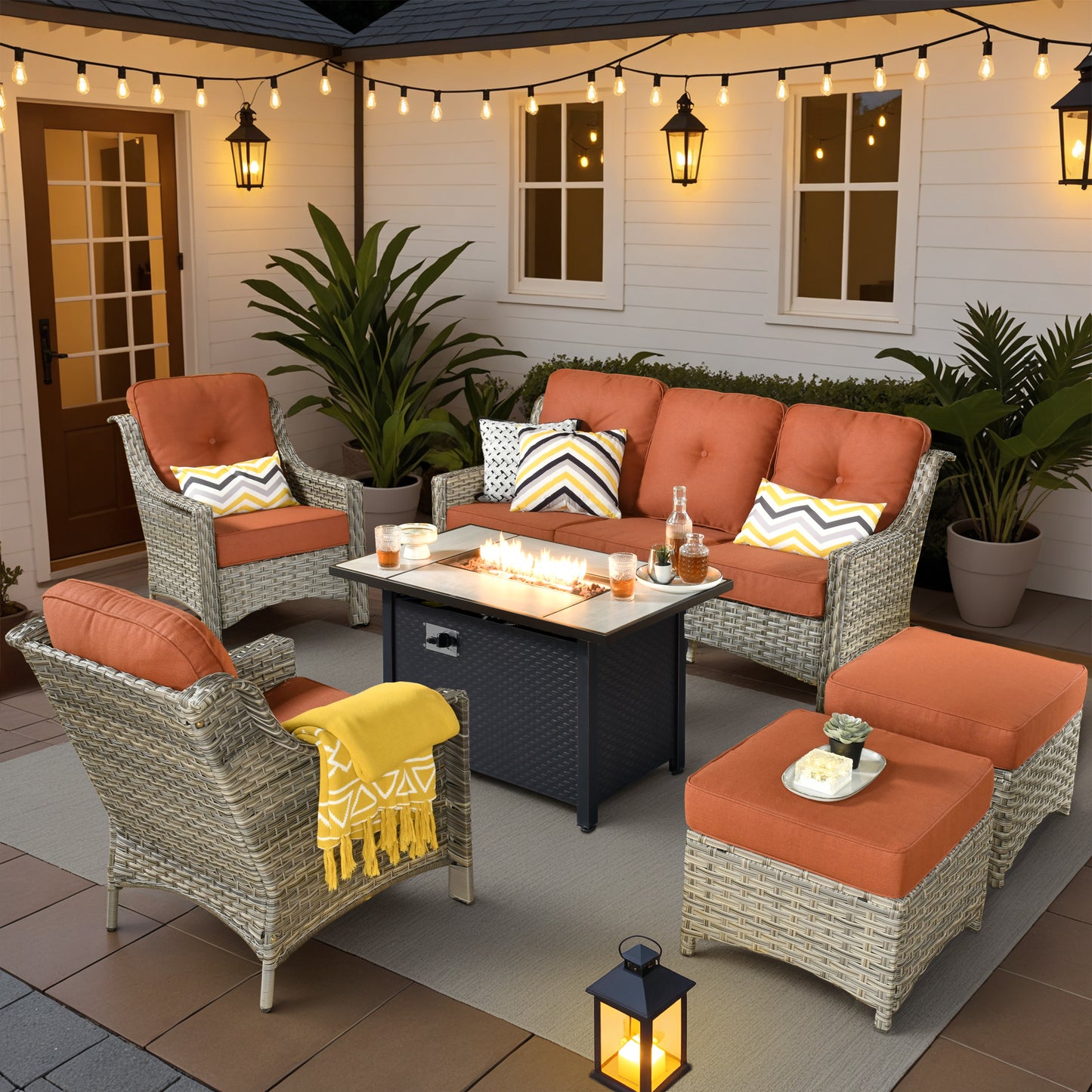 Vcatnet 4 Pieces Patio Outdoor Conversation Set High Back Wicker Rattan Furniture Outdoor Sectionals with Coffee Table