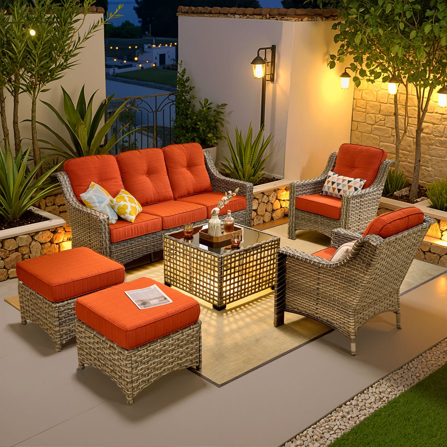 Vcatnet 4 Pieces Patio Outdoor Conversation Set High Back Wicker Rattan Furniture Outdoor Sectionals with Coffee Table