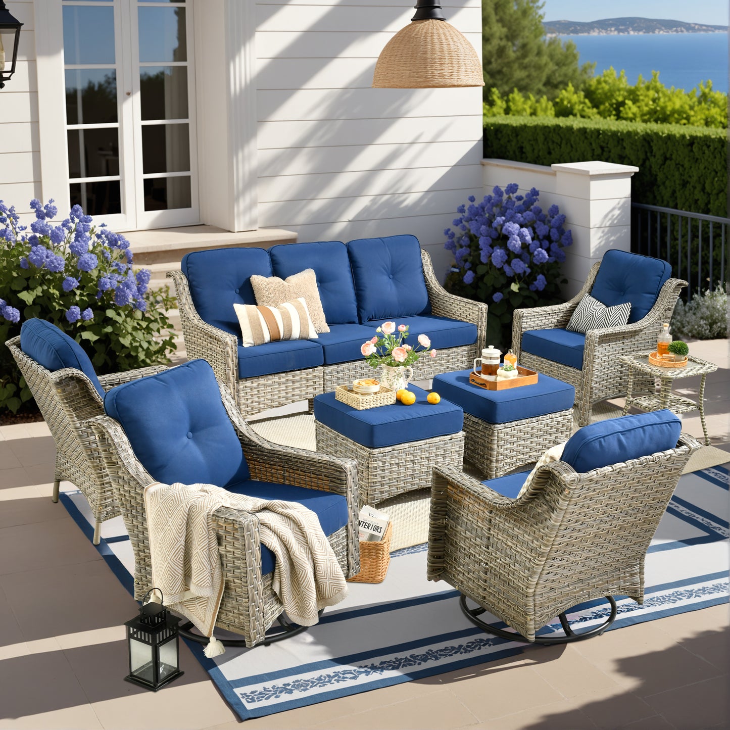 Vcatnet 4 Pieces Patio Outdoor Conversation Set High Back Wicker Rattan Furniture Outdoor Sectionals with Coffee Table