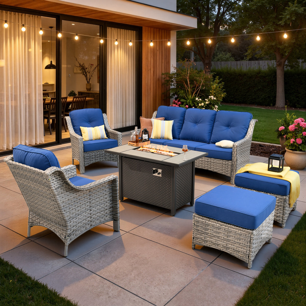 Vcatnet 4 Pieces Patio Outdoor Conversation Set High Back Wicker Rattan Furniture Outdoor Sectionals with Coffee Table