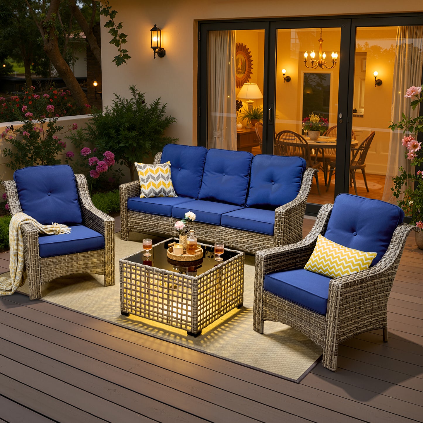 Vcatnet 4 Pieces Patio Outdoor Conversation Set High Back Wicker Rattan Furniture Outdoor Sectionals with Coffee Table