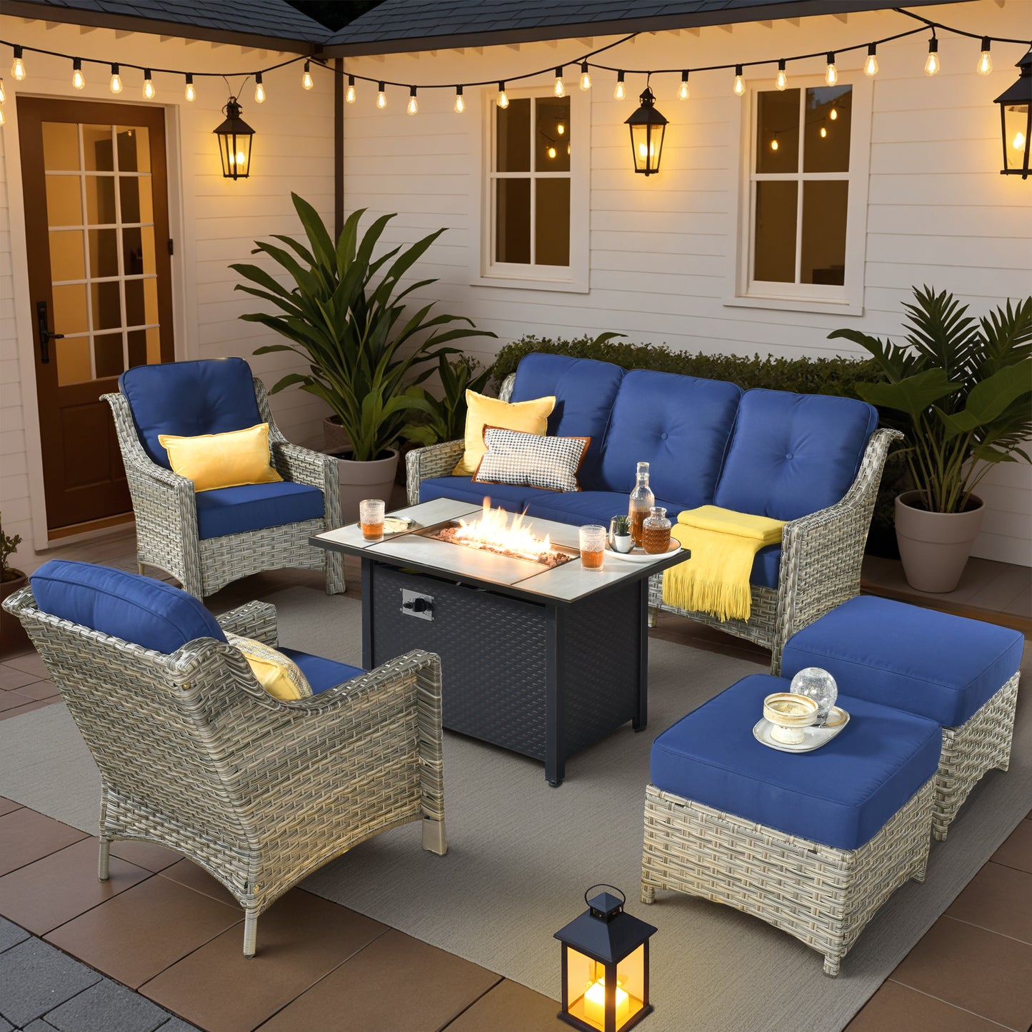Vcatnet 4 Pieces Patio Outdoor Conversation Set High Back Wicker Rattan Furniture Outdoor Sectionals with Coffee Table