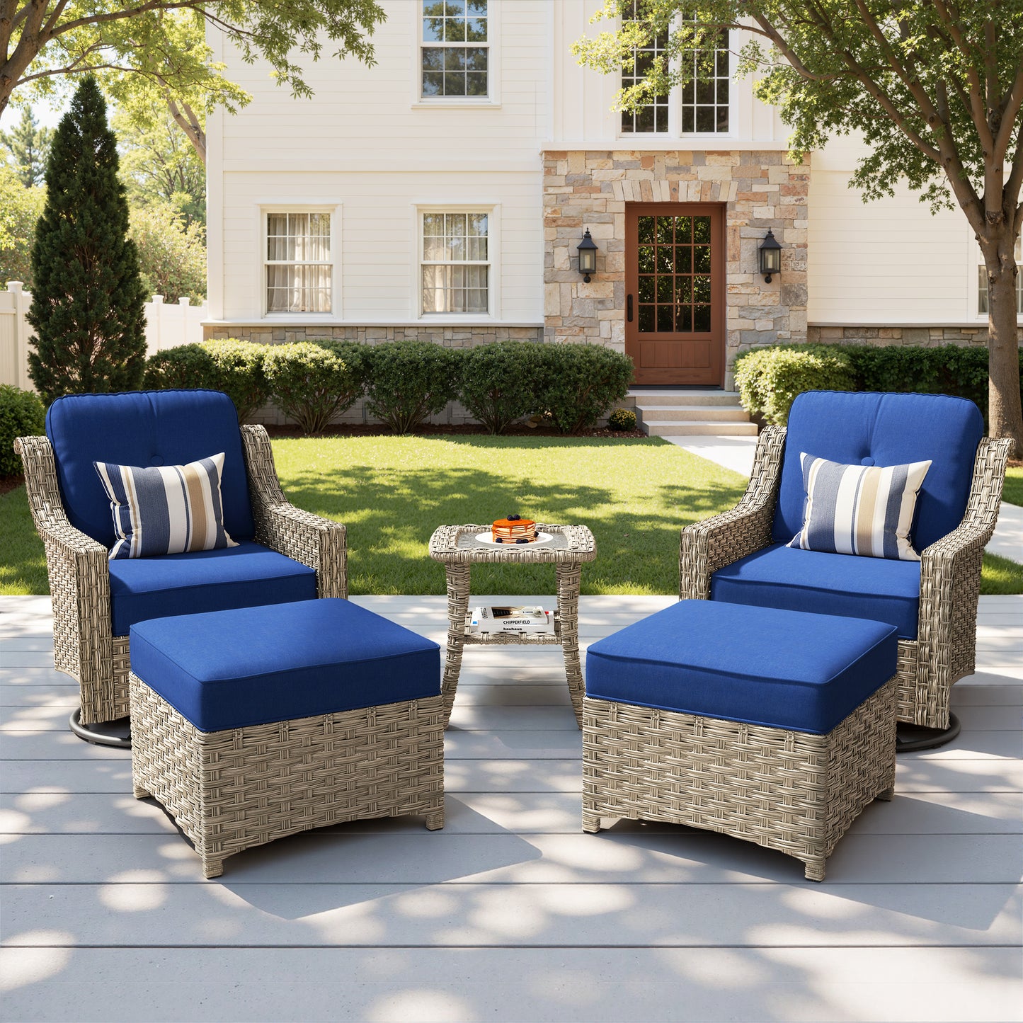 Vcatnet 3 Pieces Outdoor Patio Furniture Wicker Outdoor Swivel Rocking Chairs Set of 2 with Side Table, Swivel Rocker Patio Chairs Set for Porch, Backyard