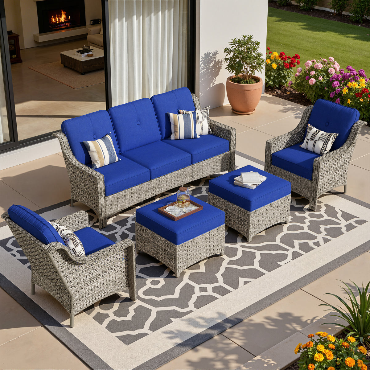 Vcatnet 4 Pieces Patio Outdoor Conversation Set High Back Wicker Rattan Furniture Outdoor Sectionals with Coffee Table