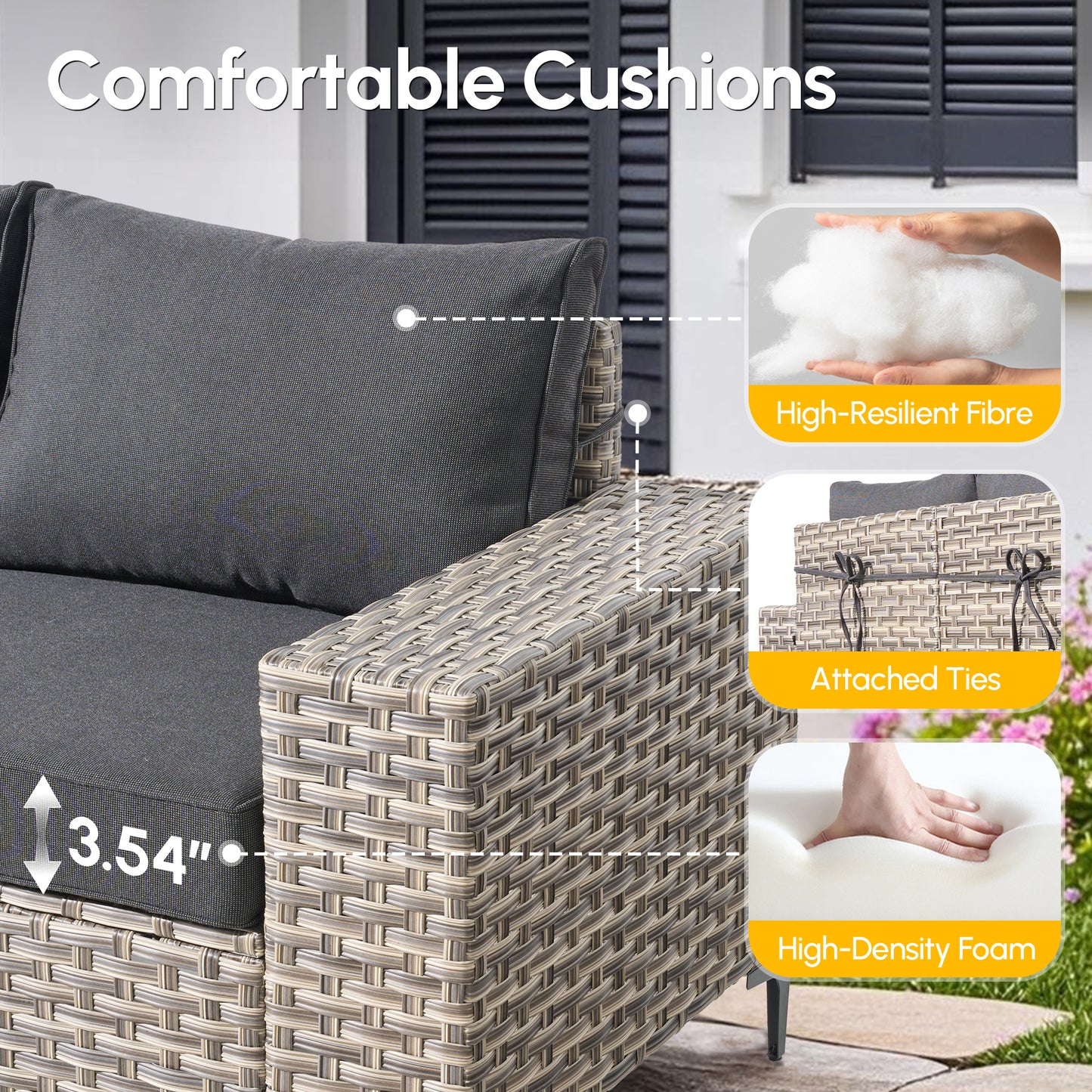 Vcatnet Outdoor Patio Furniture 5 Pieces Wicker Conversation Set Sectional Sofa with Coffee Table and Ottoman