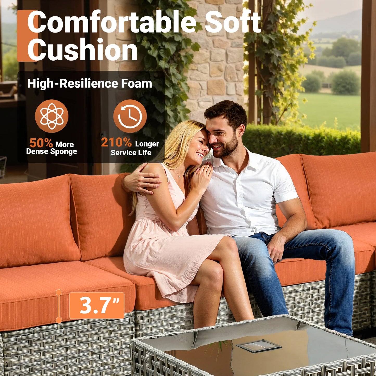 Vcatnet 7 Pieces Outdoor Patio Furniture Sectional Sofa Wicker Conversation Set with Ottomans