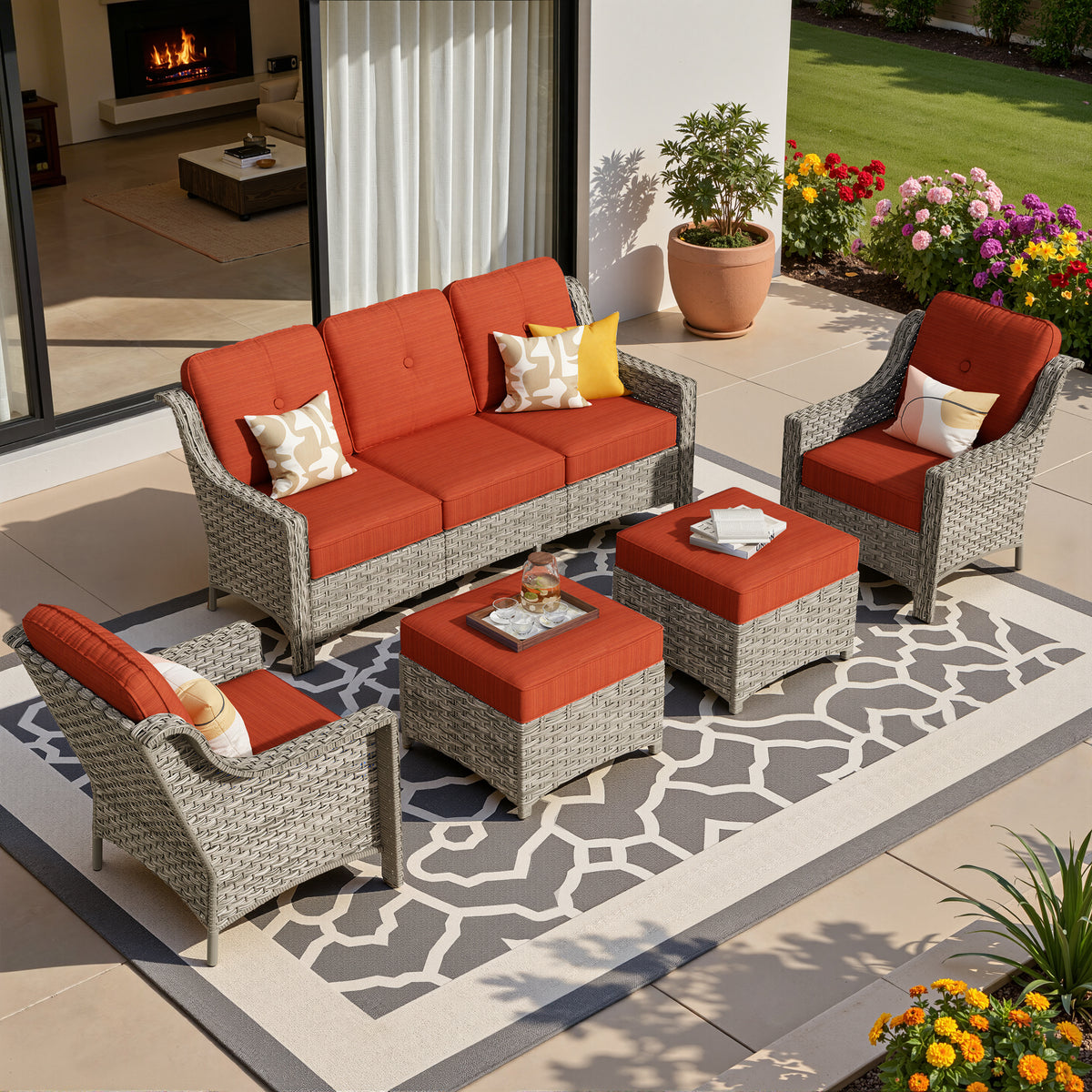 Vcatnet 4 Pieces Patio Outdoor Conversation Set High Back Wicker Rattan Furniture Outdoor Sectionals with Coffee Table
