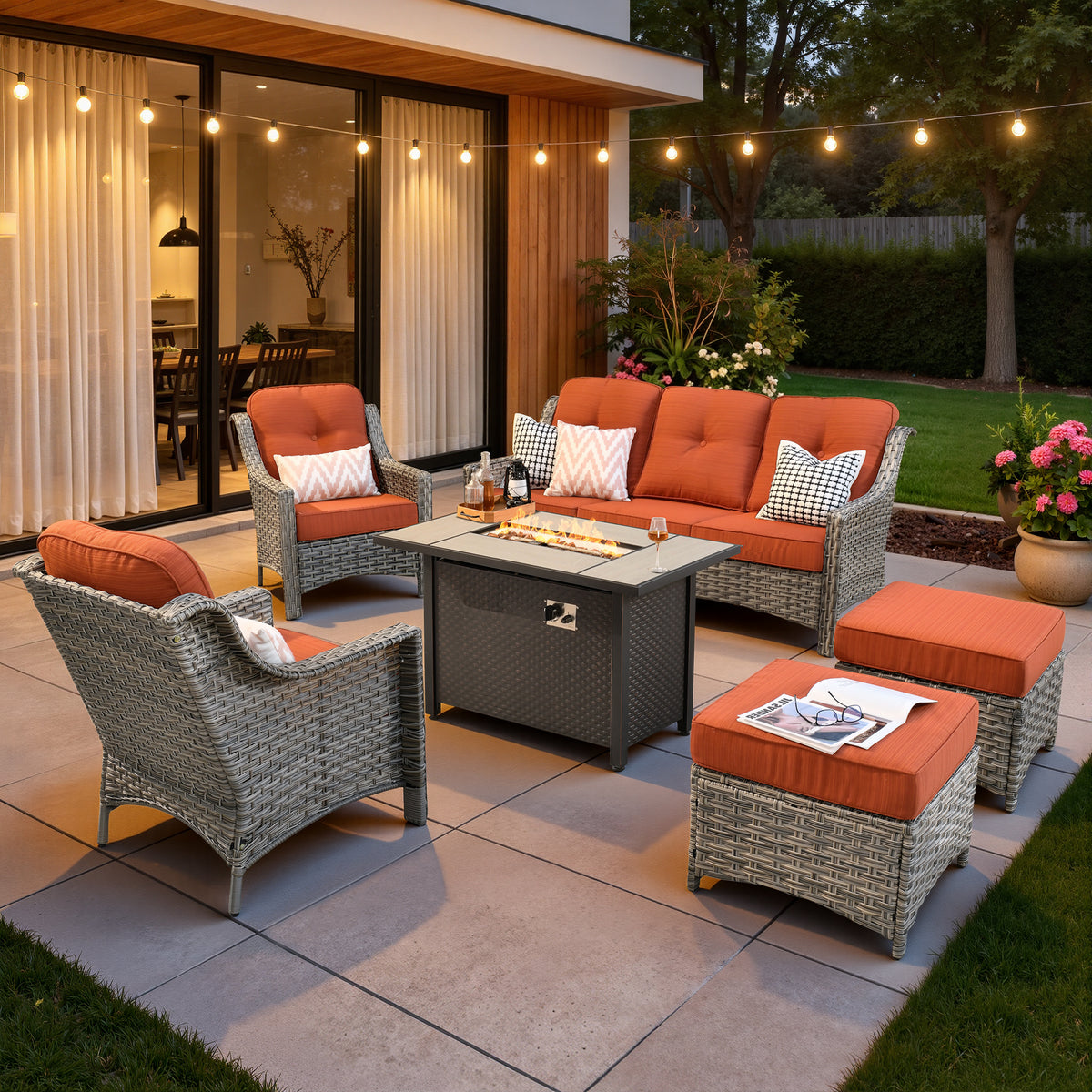 Vcatnet 4 Pieces Patio Outdoor Conversation Set High Back Wicker Rattan Furniture Outdoor Sectionals with Coffee Table