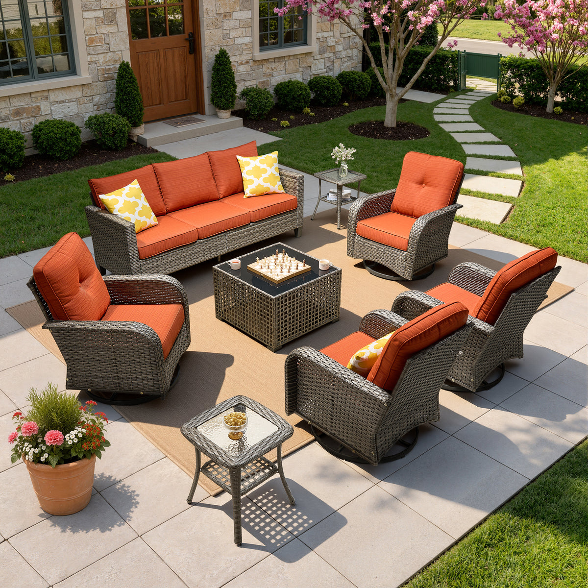 Vcatnet Outdoor Patio Furniture Set 8 Pieces Wicker Sectional Sofa All-Weather Rattan Conversation Set with Swivel Chairs and Coffee Table