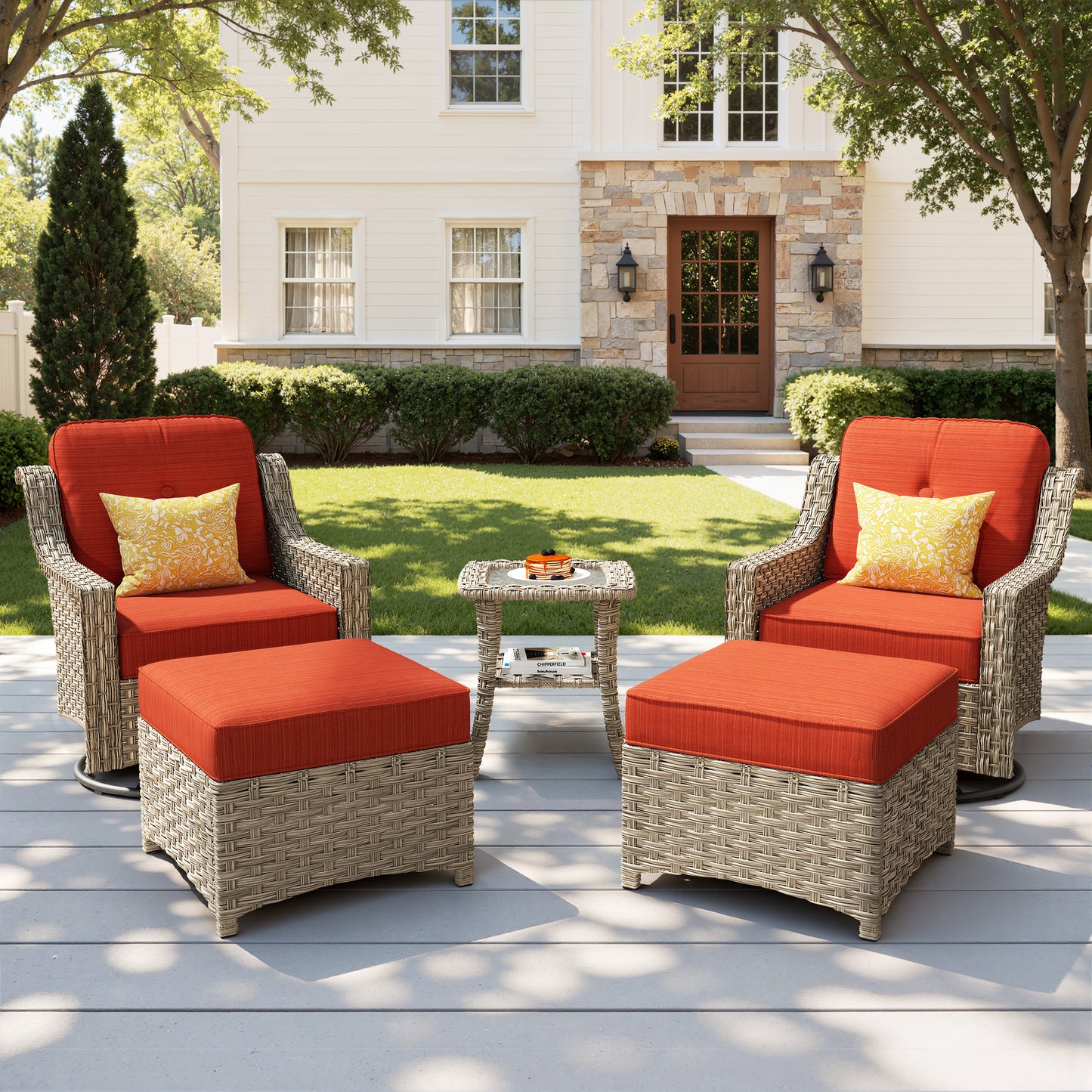 Vcatnet 3 Pieces Outdoor Patio Furniture Wicker Outdoor Swivel Rocking Chairs Set of 2 with Side Table, Swivel Rocker Patio Chairs Set for Porch, Backyard