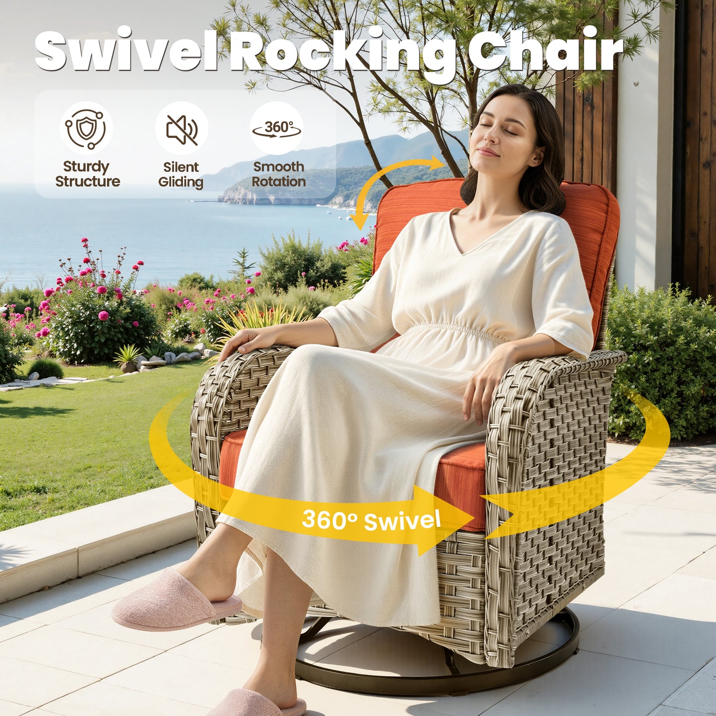 Vcatnet Outdoor Patio Furniture Sets 8 Pieces Sectional Sofa Wicker Conversation Set with Swivel Glider Chairs and Solar Powered Coffee Table for Porch,Backyard