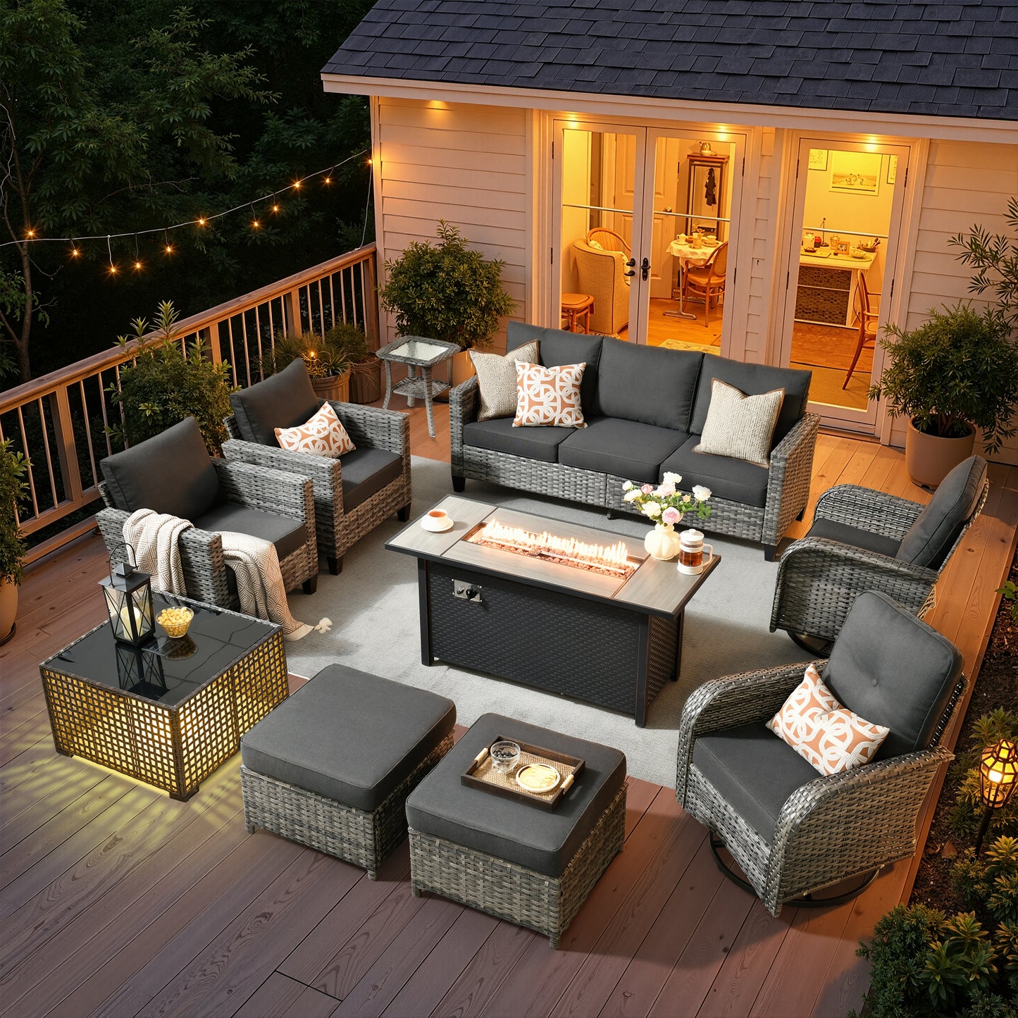 Vcatnet Outdoor Patio Furniture Set 8 Pieces Wicker Sectional Sofa All-Weather Rattan Conversation Set with Swivel Chairs and Coffee Table