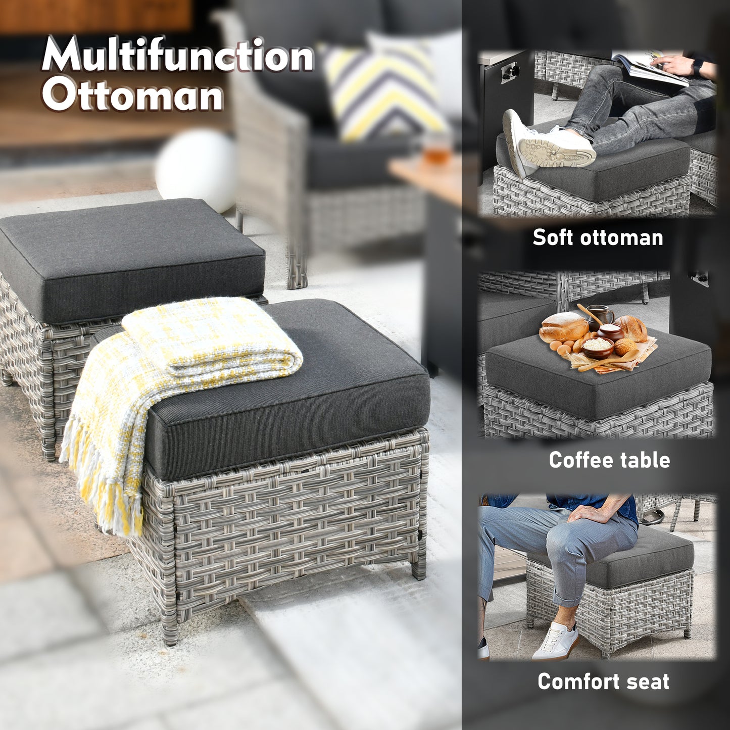 Vcatnet 6 Pieces Conversation Set Outdoor Patio Wicker High-Back Furniture with Coffee Table and Ottoman,Black