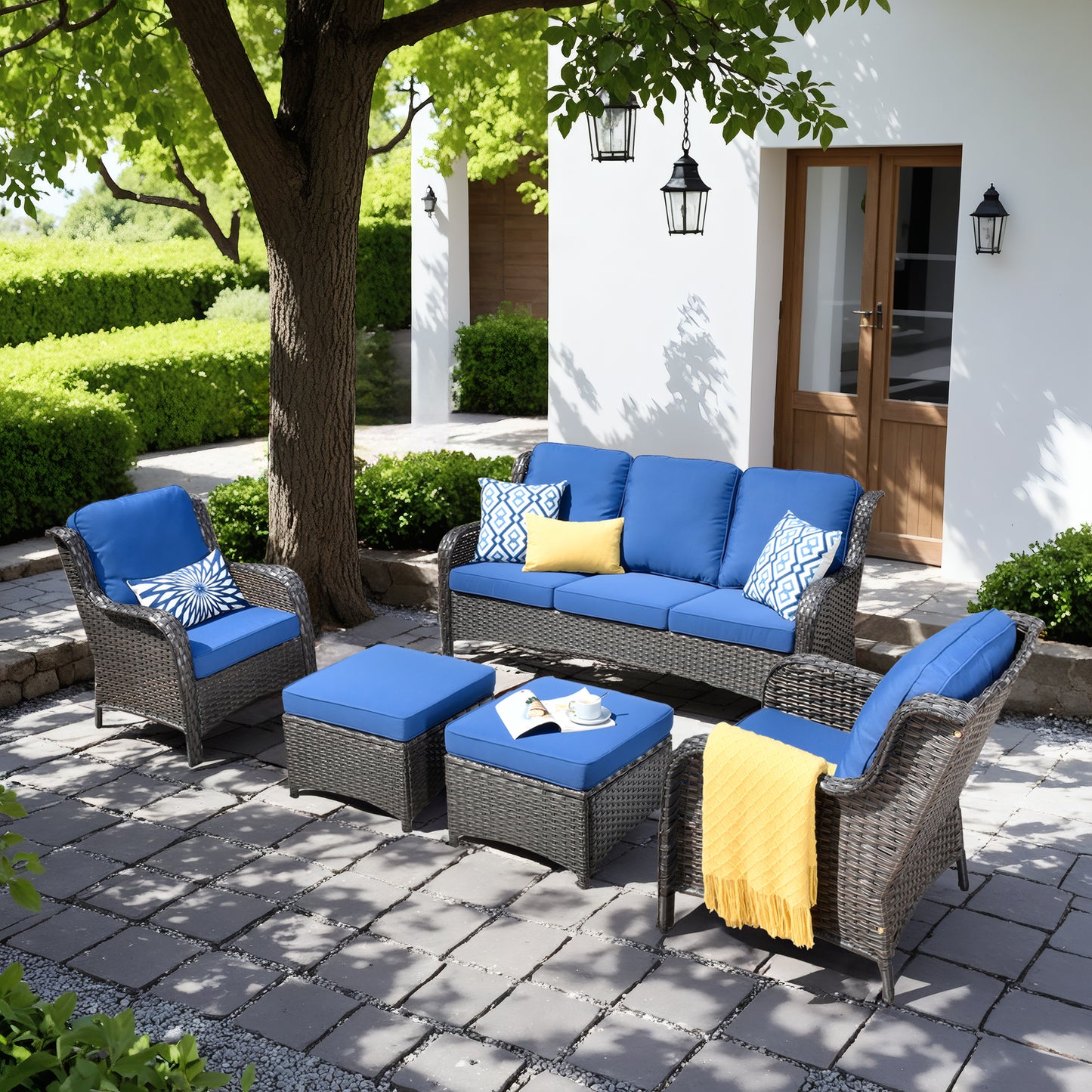 Vcatnet 5 Pieces Outdoor Patio Furniture Set Wicker Sectional Sofa High-Back Conversation Set with Ottoman,