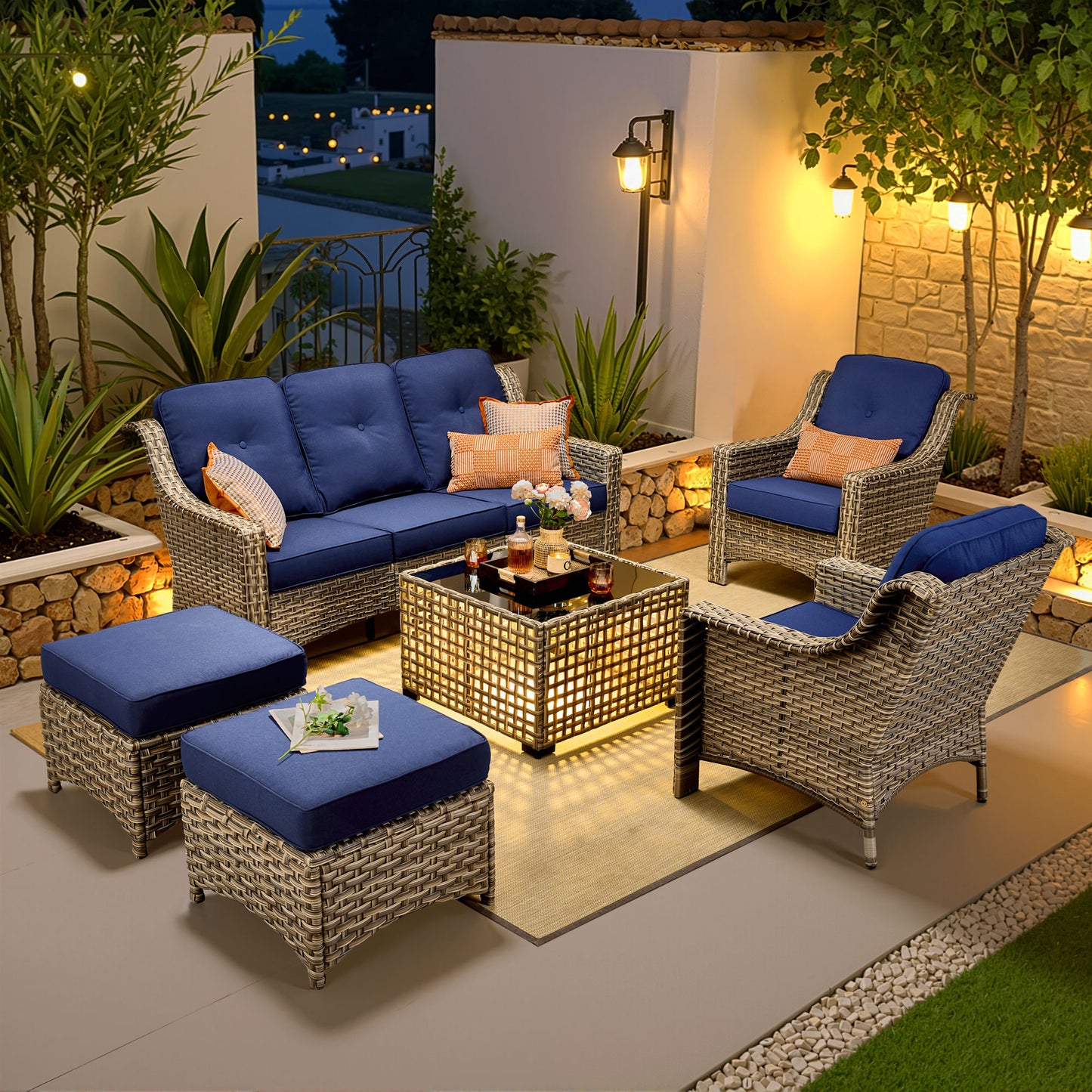 Vcatnet 4 Pieces Patio Outdoor Conversation Set High Back Wicker Rattan Furniture Outdoor Sectionals with Coffee Table