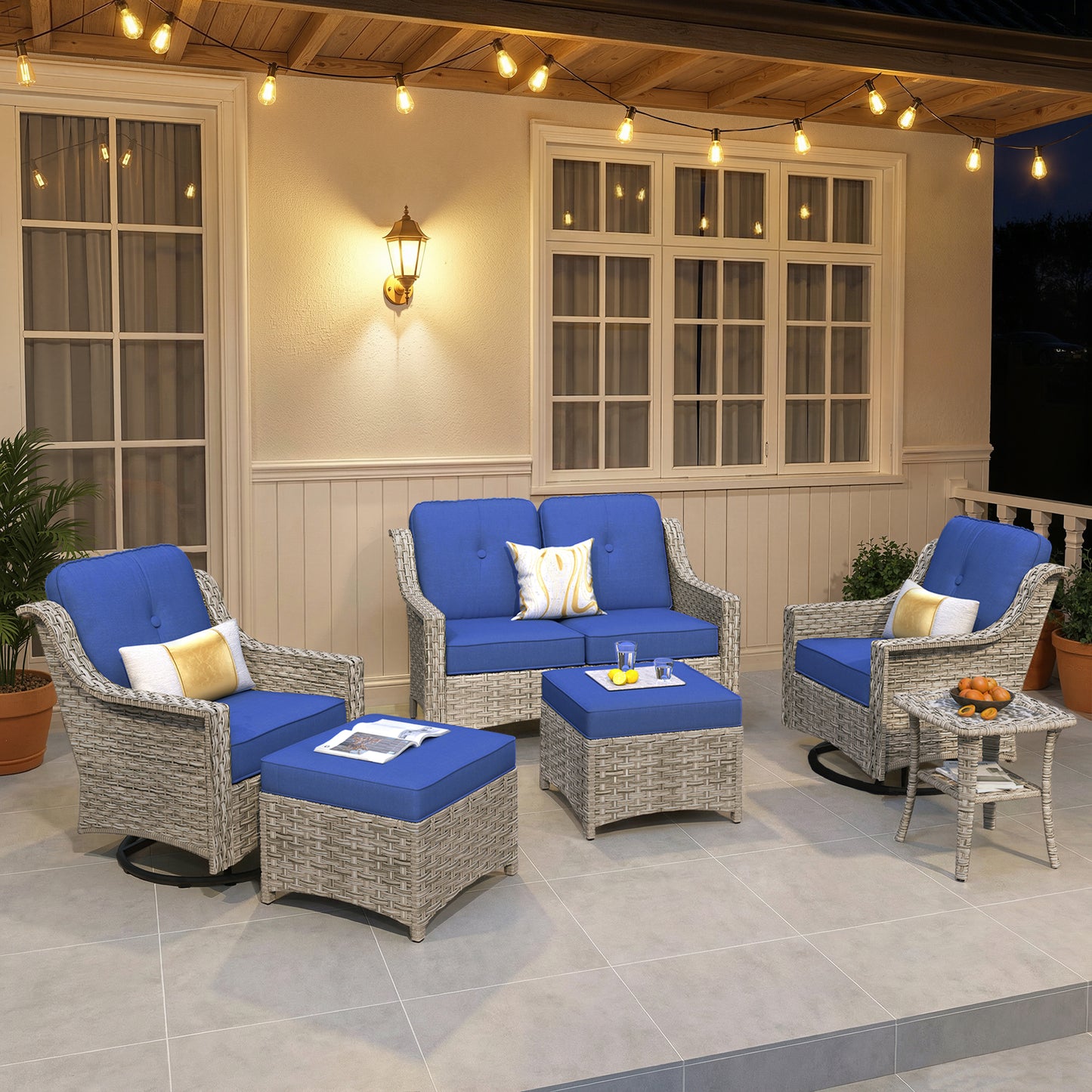 Vcatnet 4 Pieces Patio Outdoor Conversation Set High Back Wicker Rattan Furniture Outdoor Sectionals with Coffee Table