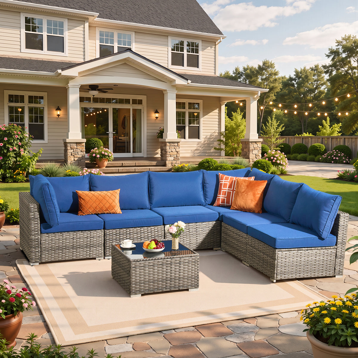 Vcatnet 7 Pieces Patio Furniture Outdoor Wicker Sectional Sofa Conversation Set for Outside with Coffee Table