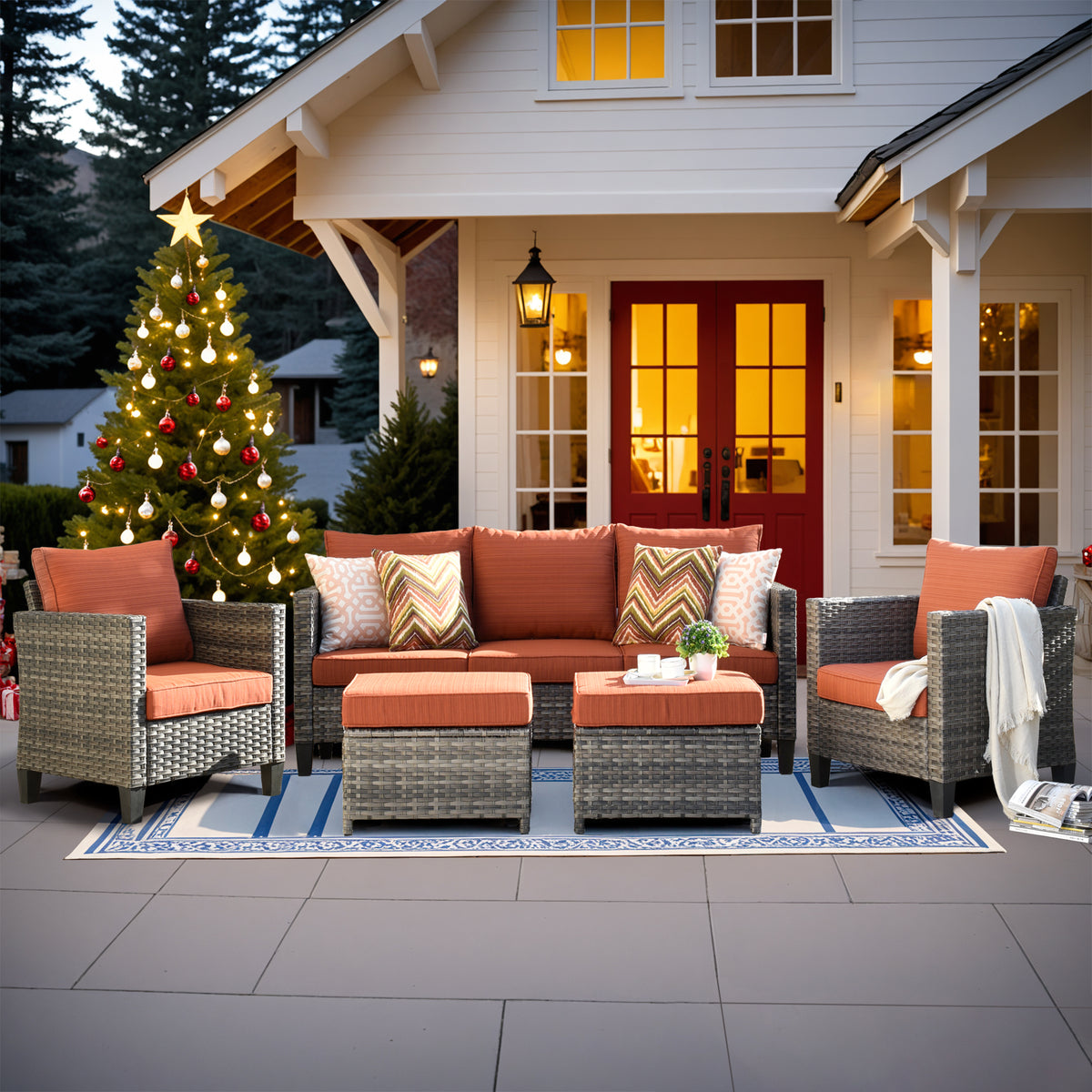 Vcatnet Outdoor Patio Furniture 5 Pieces Wicker Rattan Outdoor Sectional Conversation Set with Ottomans