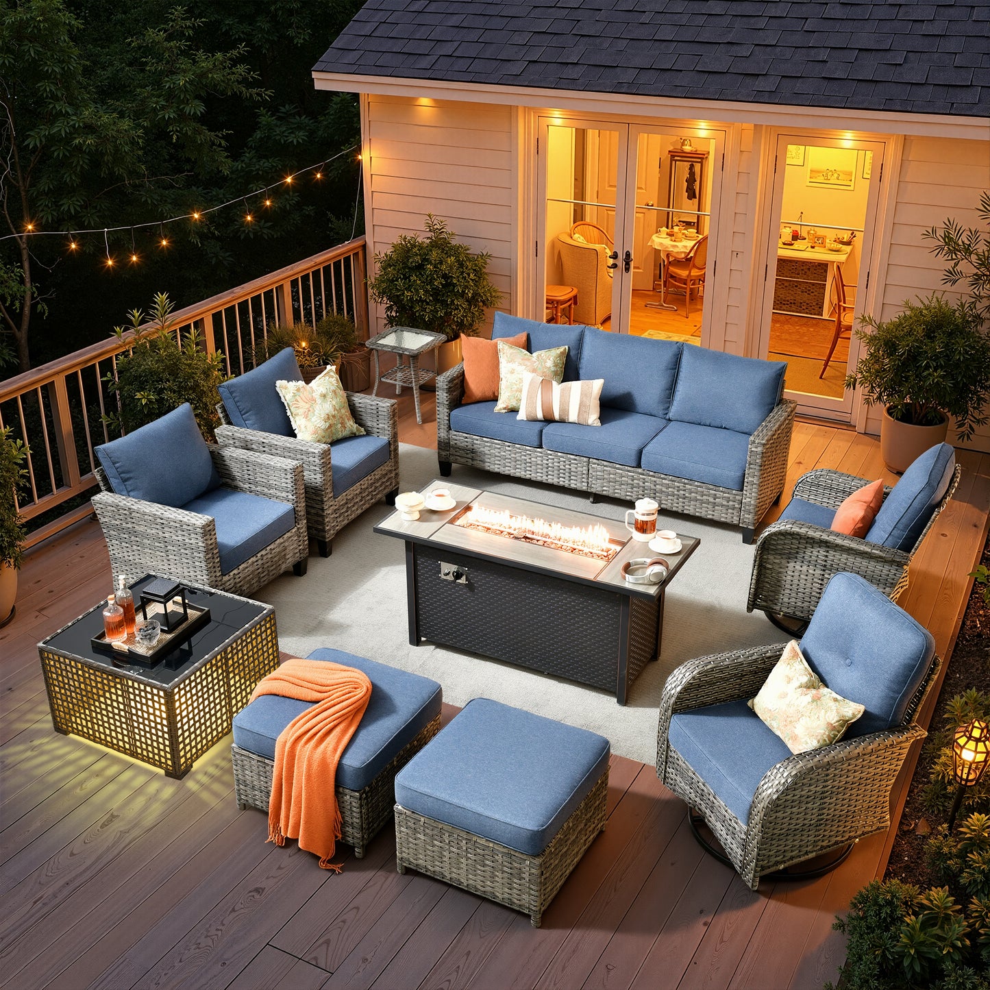Vcatnet Outdoor Patio Furniture Set 8 Pieces Wicker Sectional Sofa All-Weather Rattan Conversation Set with Swivel Chairs and Coffee Table