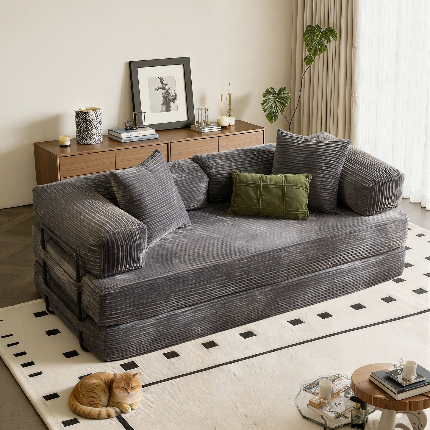 Vcatnet 80.5"x70.8" Convertible Sleeper Sofa Bed Corduroy Modular Cloud Couch Floor Sofa Foldable Lounge Couch for Living Room, Bedroom