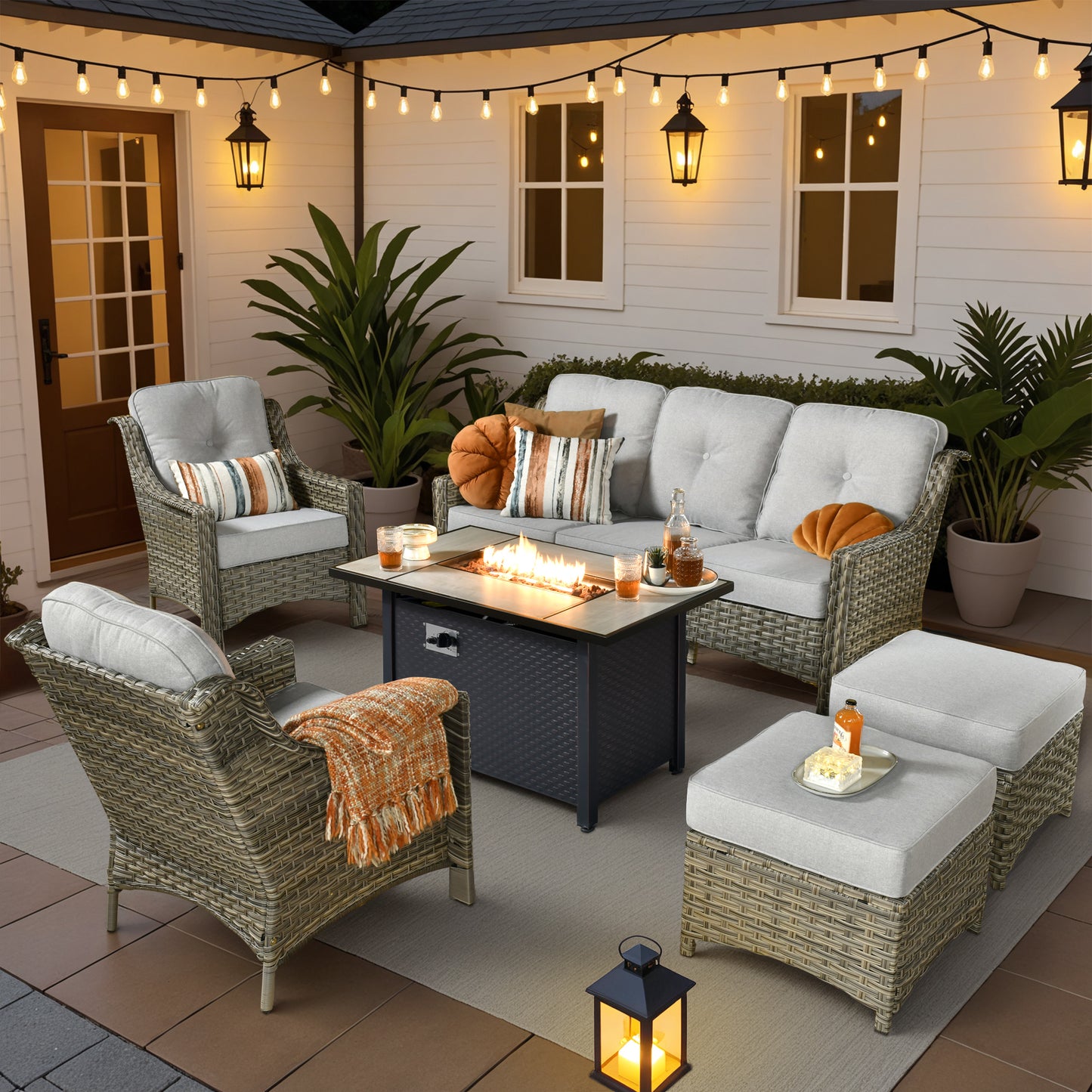 Vcatnet 4 Pieces Patio Outdoor Conversation Set High Back Wicker Rattan Furniture Outdoor Sectionals with Coffee Table