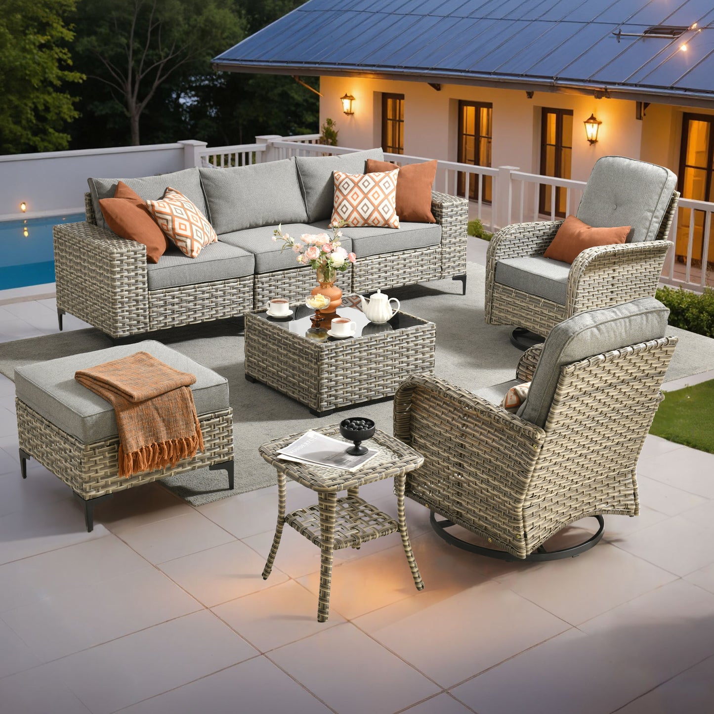 Vcatnet Outdoor Patio Furniture 5 Pieces Wicker Conversation Set Sectional Sofa with Coffee Table and Ottoman