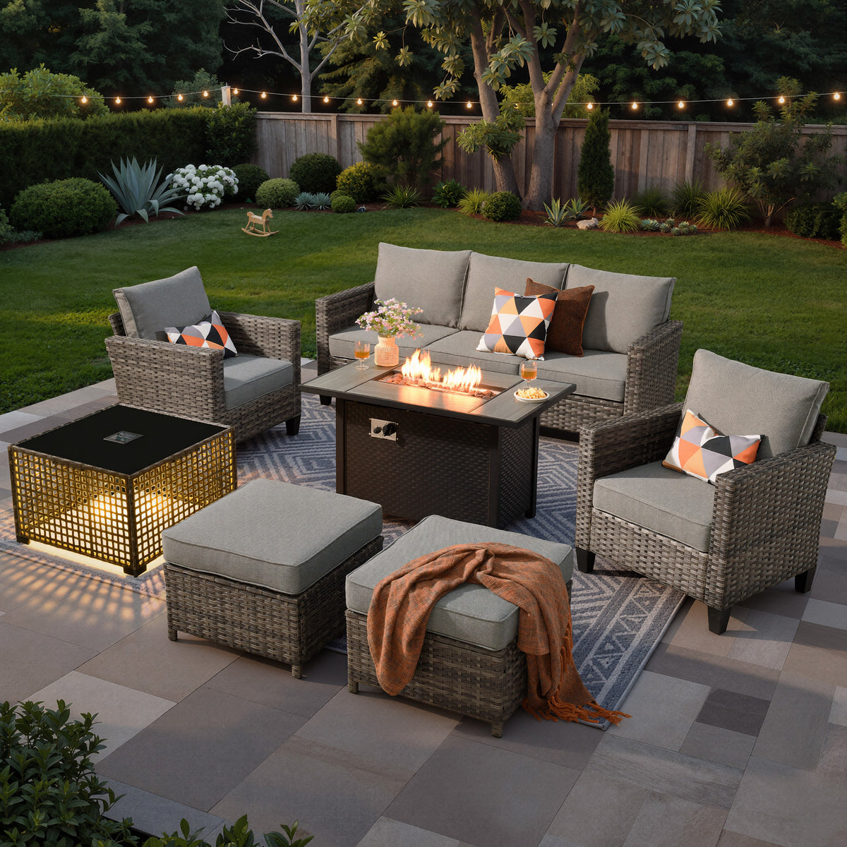 Vcatnet Outdoor Patio Furniture 5 Pieces Wicker Rattan Outdoor Sectional Conversation Set with Ottomans