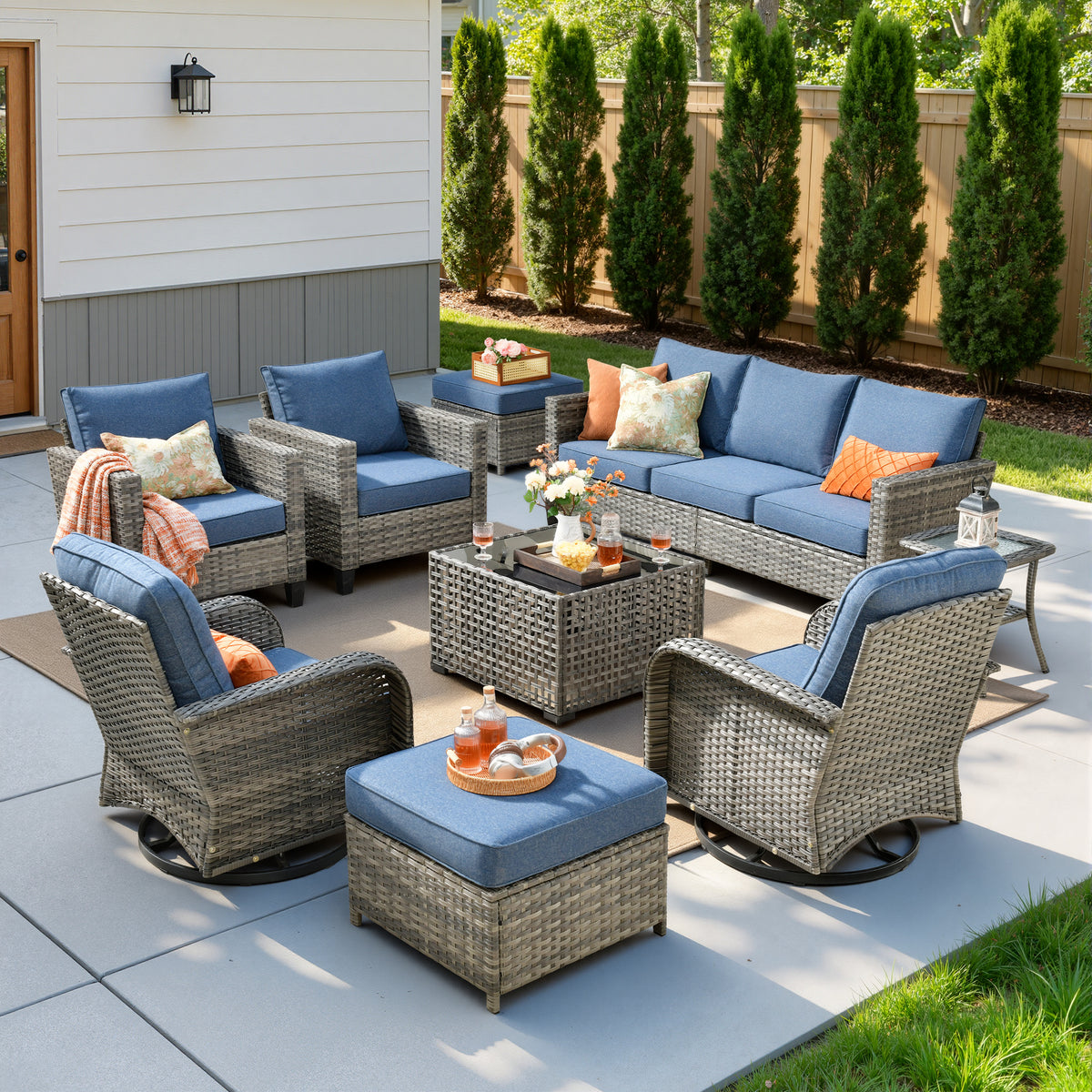 Vcatnet Outdoor Patio Furniture Set 8 Pieces Wicker Sectional Sofa All-Weather Rattan Conversation Set with Swivel Chairs and Coffee Table