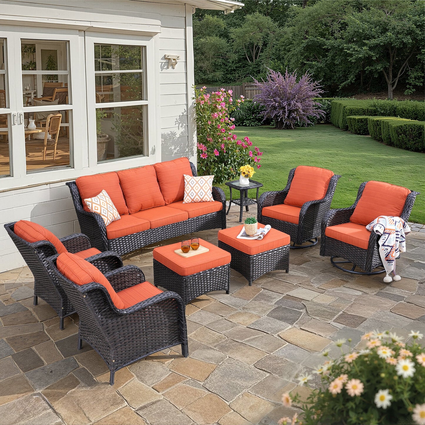Vcatnet 5 Pieces Outdoor Patio Furniture Set Wicker Sectional Sofa High-Back Conversation Set with Ottoman,
