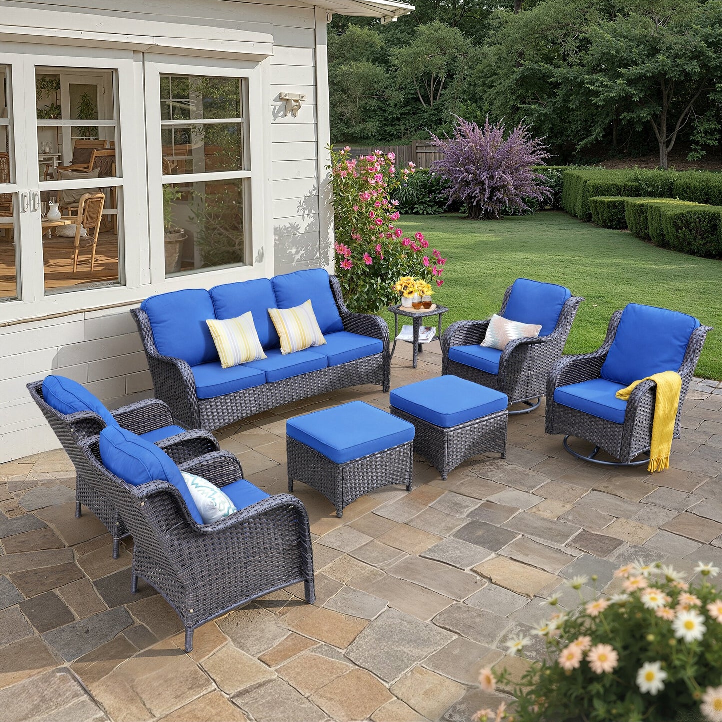 Vcatnet 5 Pieces Outdoor Patio Furniture Set Wicker Sectional Sofa High-Back Conversation Set with Ottoman,