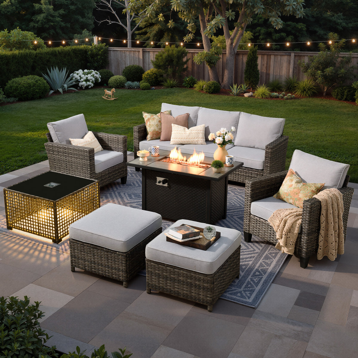 Vcatnet Outdoor Patio Furniture 5 Pieces Wicker Rattan Outdoor Sectional Conversation Set with Ottomans