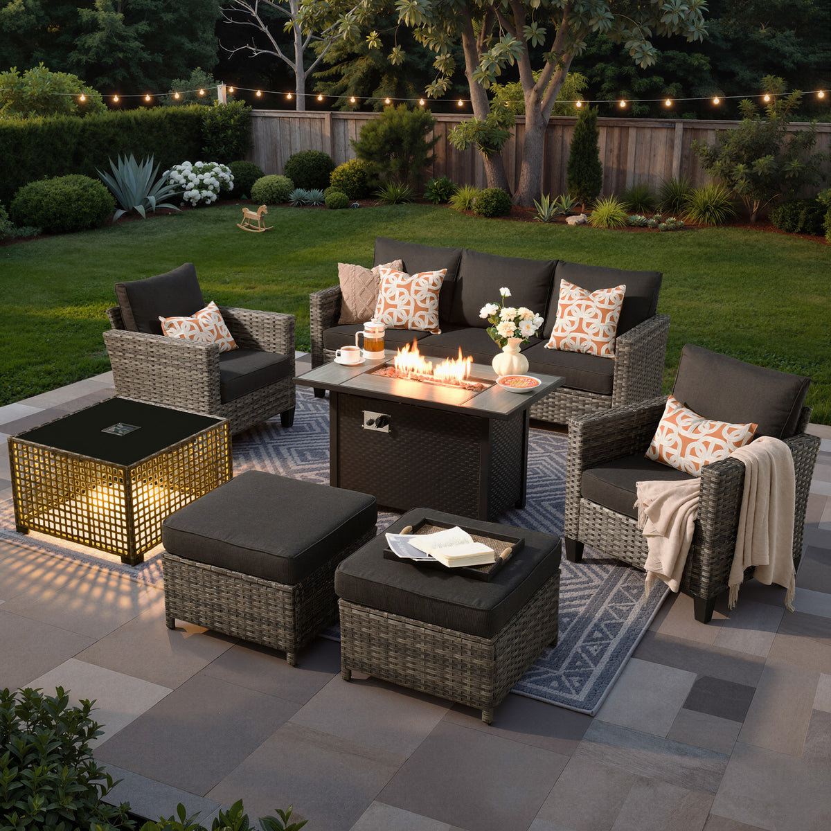 Vcatnet Outdoor Patio Furniture 5 Pieces Wicker Rattan Outdoor Sectional Conversation Set with Ottomans