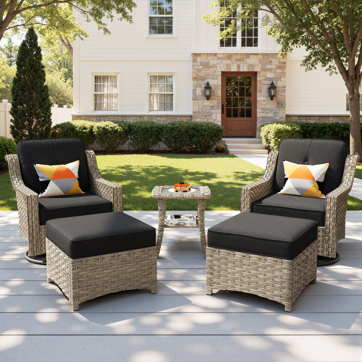 Vcatnet 3 Pieces Outdoor Patio Furniture Wicker Outdoor Swivel Rocking Chairs Set of 2 with Side Table, Swivel Rocker Patio Chairs Set for Porch, Backyard