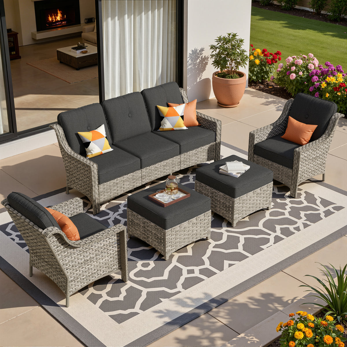 Vcatnet 4 Pieces Patio Outdoor Conversation Set High Back Wicker Rattan Furniture Outdoor Sectionals with Coffee Table