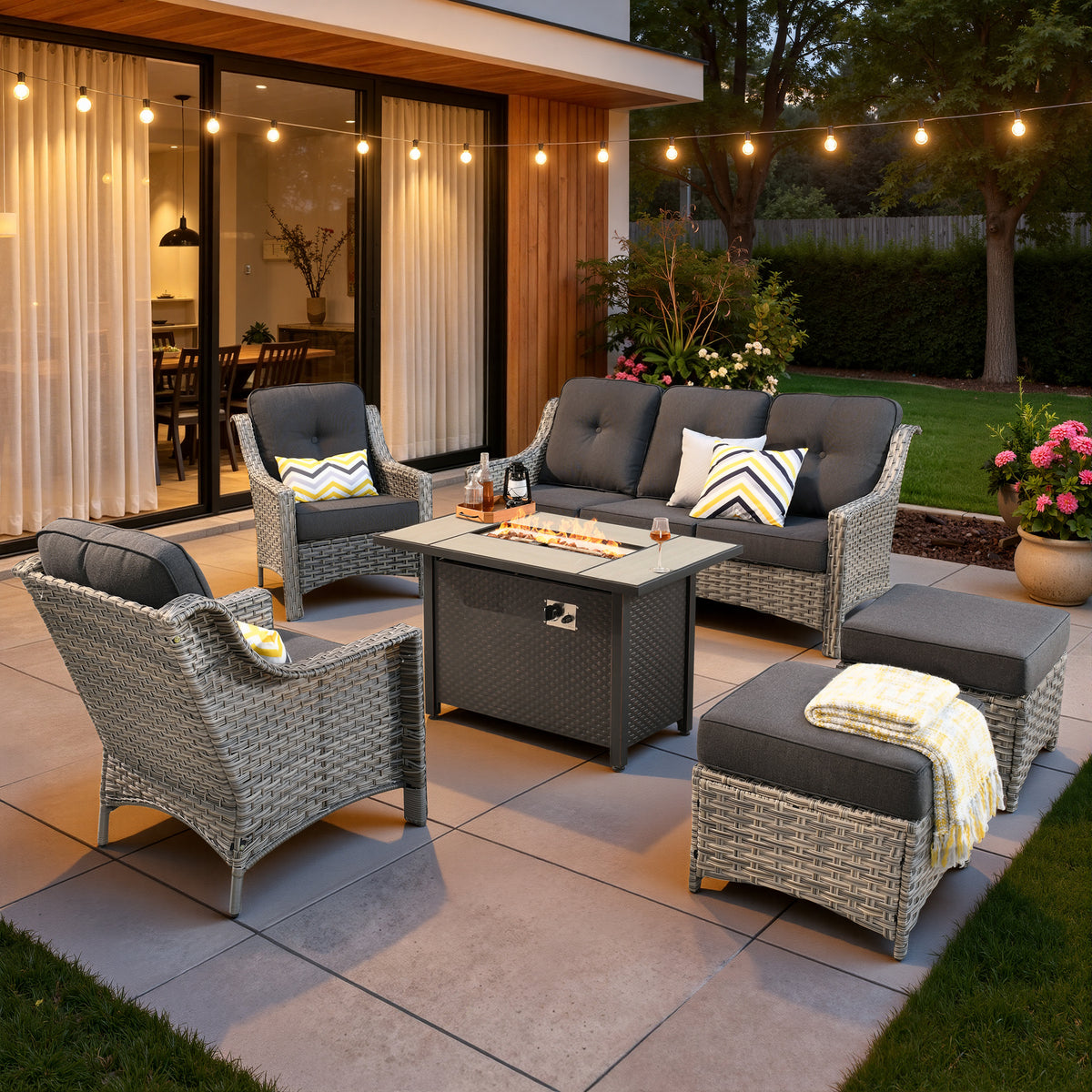 Vcatnet 4 Pieces Patio Outdoor Conversation Set High Back Wicker Rattan Furniture Outdoor Sectionals with Coffee Table