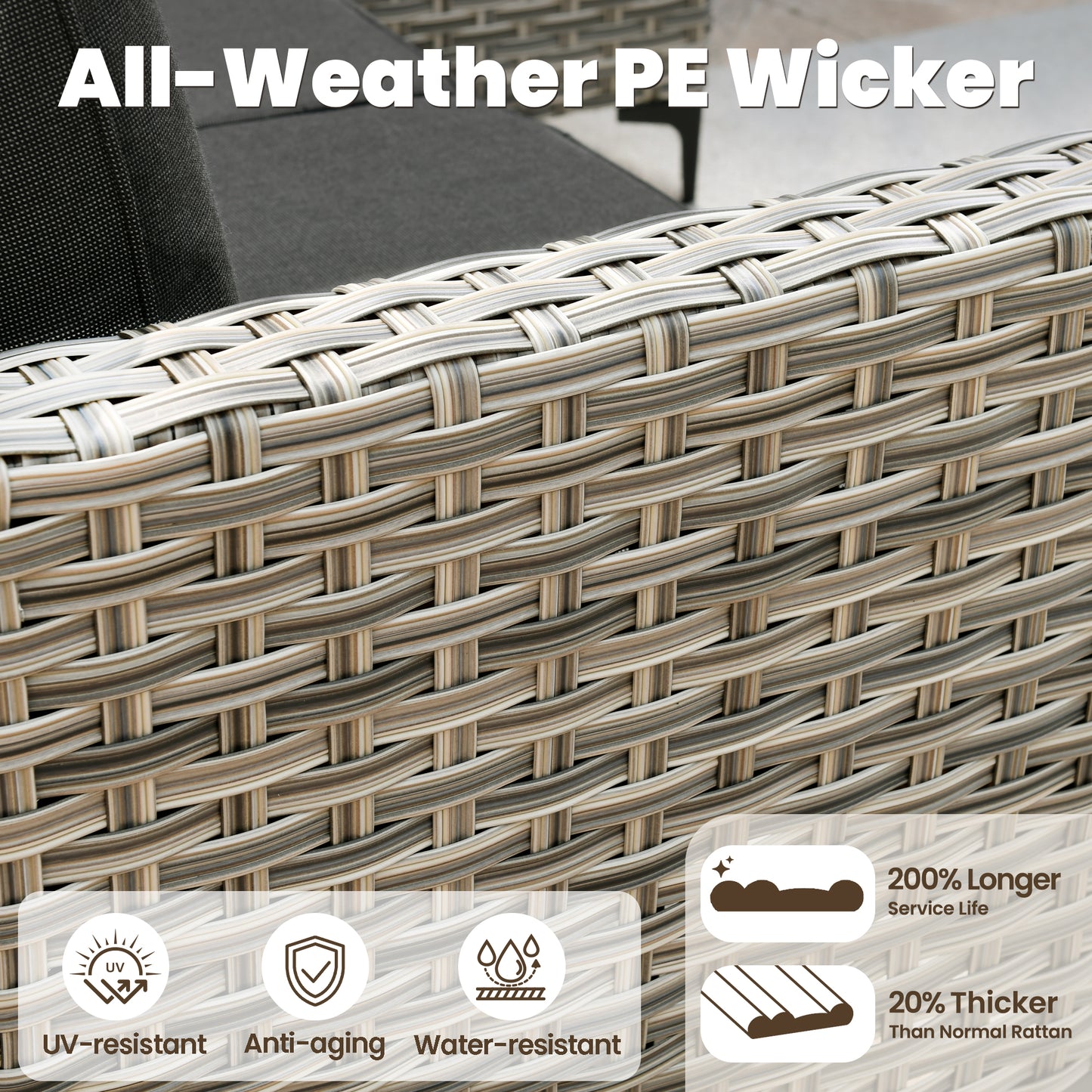 Vcatnet Outdoor Patio Furniture Sets 8 Pieces Sectional Sofa Wicker Conversation Set with Swivel Glider Chairs and Solar Powered Coffee Table for Porch,Backyard
