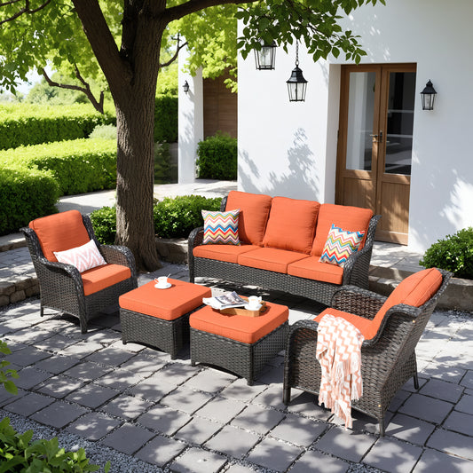 Vcatnet 5 Pieces Outdoor Patio Furniture Set Wicker Sectional Sofa High-Back Conversation Set with Ottoman,