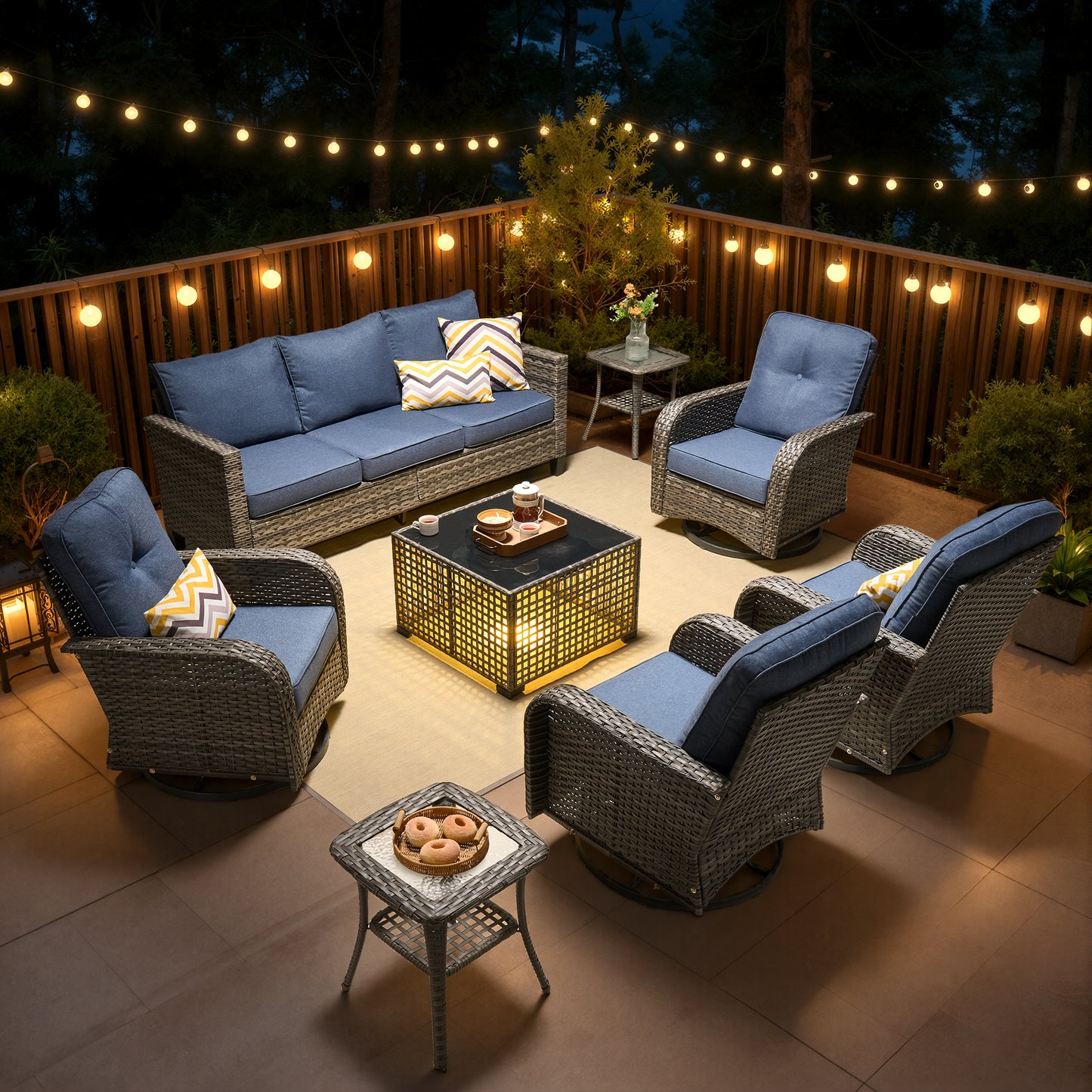 Vcatnet Outdoor Patio Furniture Set 8 Pieces Wicker Sectional Sofa All-Weather Rattan Conversation Set with Swivel Chairs and Coffee Table