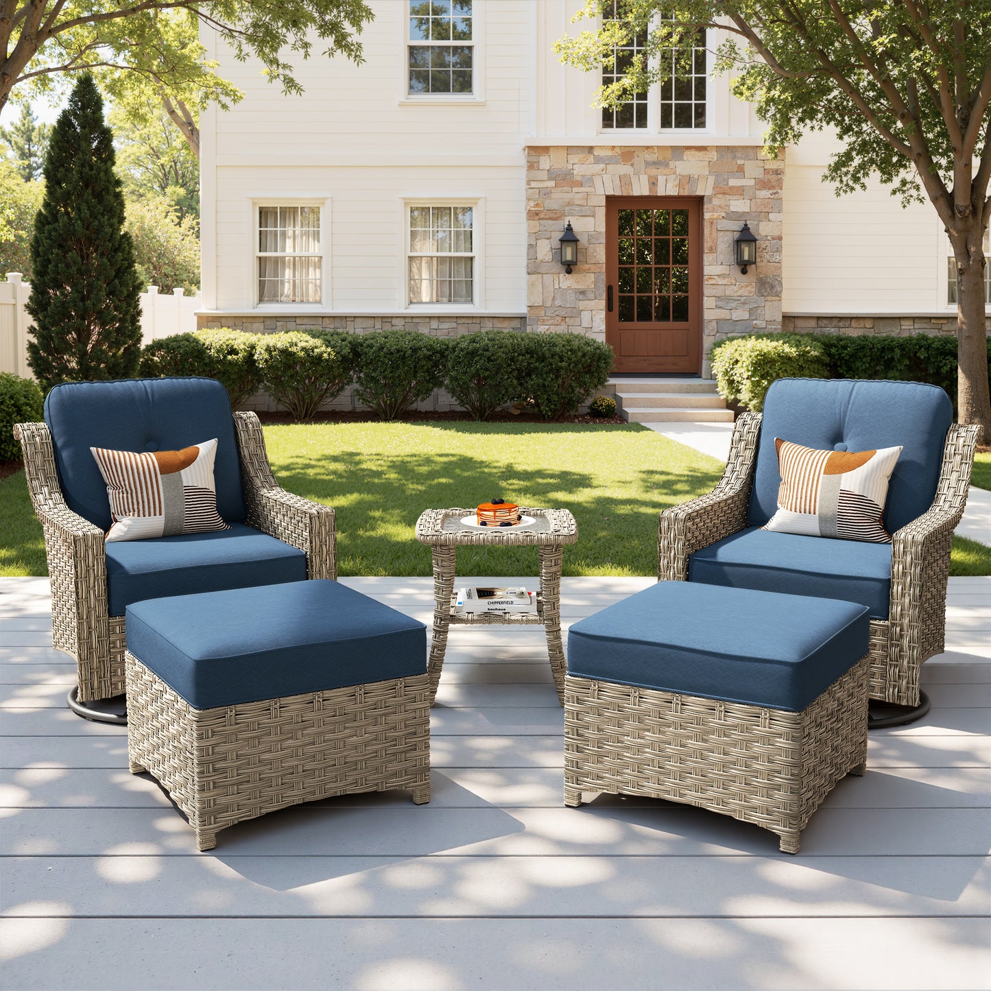 Vcatnet 3 Pieces Outdoor Patio Furniture Wicker Outdoor Swivel Rocking Chairs Set of 2 with Side Table, Swivel Rocker Patio Chairs Set for Porch, Backyard