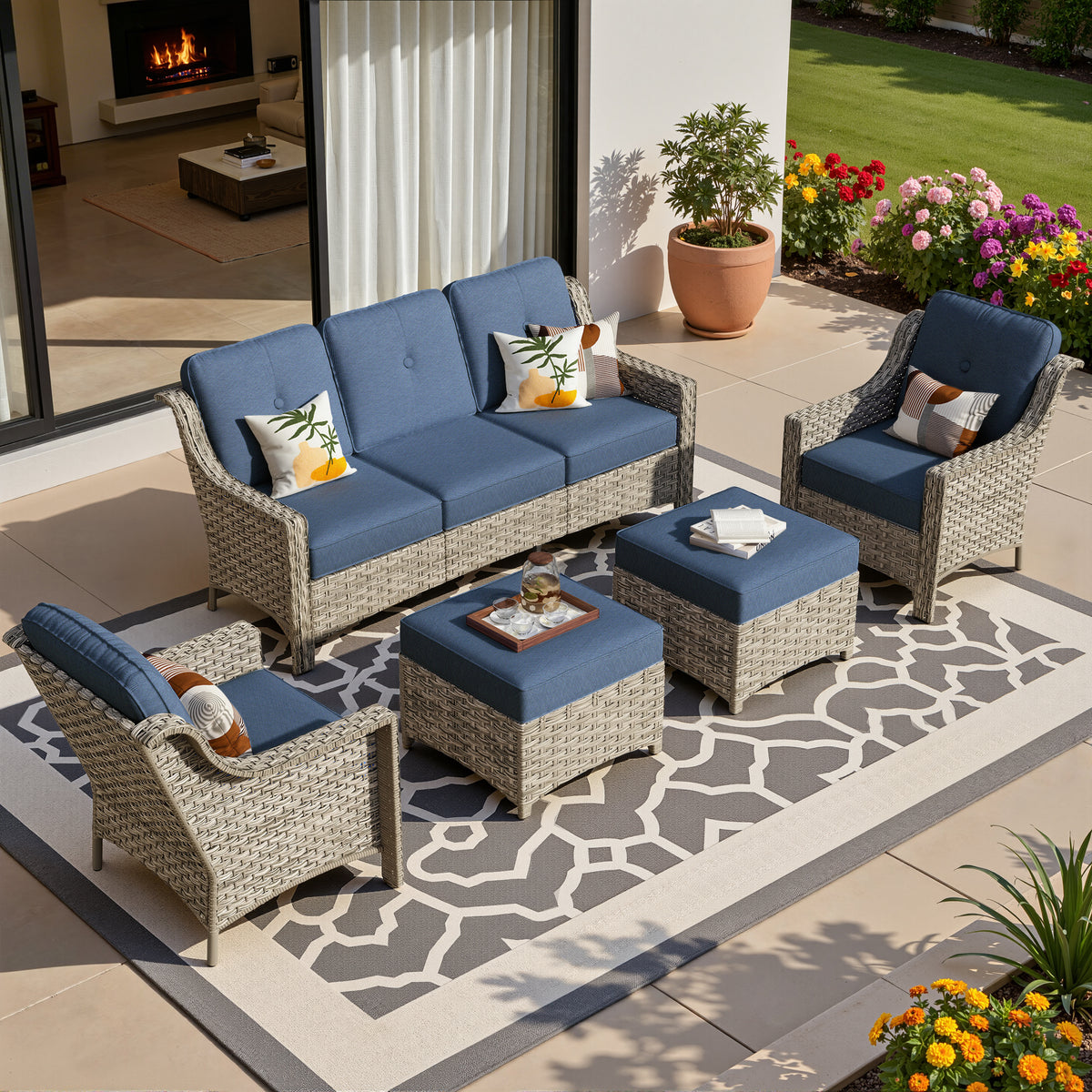 Vcatnet 4 Pieces Patio Outdoor Conversation Set High Back Wicker Rattan Furniture Outdoor Sectionals with Coffee Table
