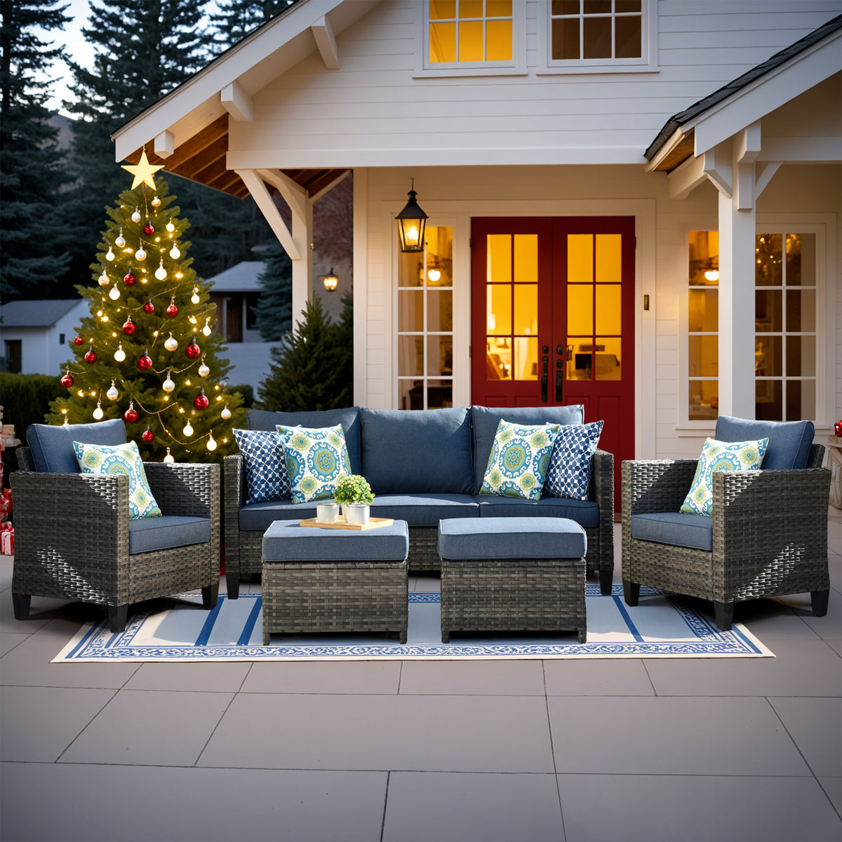 Vcatnet Outdoor Patio Furniture 5 Pieces Wicker Rattan Outdoor Sectional Conversation Set with Ottomans