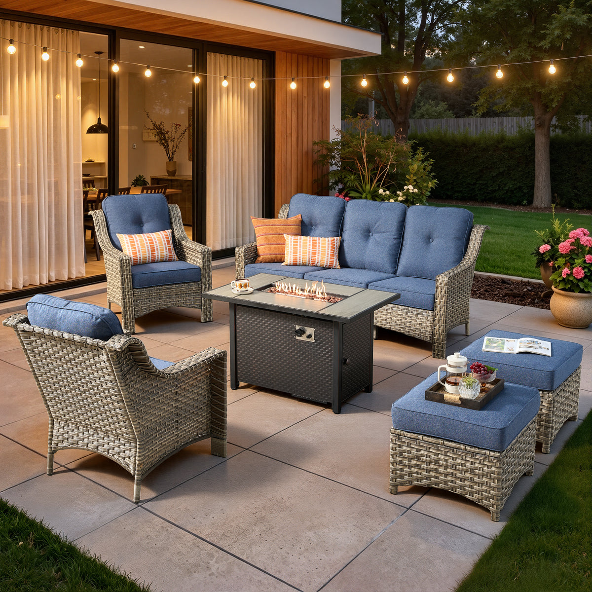 Vcatnet 4 Pieces Patio Outdoor Conversation Set High Back Wicker Rattan Furniture Outdoor Sectionals with Coffee Table