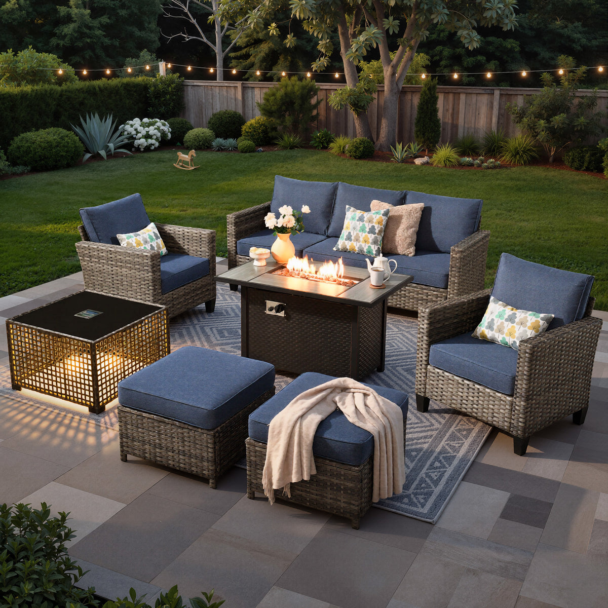 Vcatnet Outdoor Patio Furniture 5 Pieces Wicker Rattan Outdoor Sectional Conversation Set with Ottomans