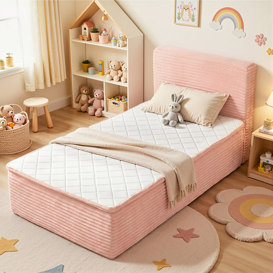 Vcatnet 16.7" Twin Size Bed Frame with Mattress, 2-in-1 Corduroy Platform Cloud Bed, No Assembly Bed and Mattress
