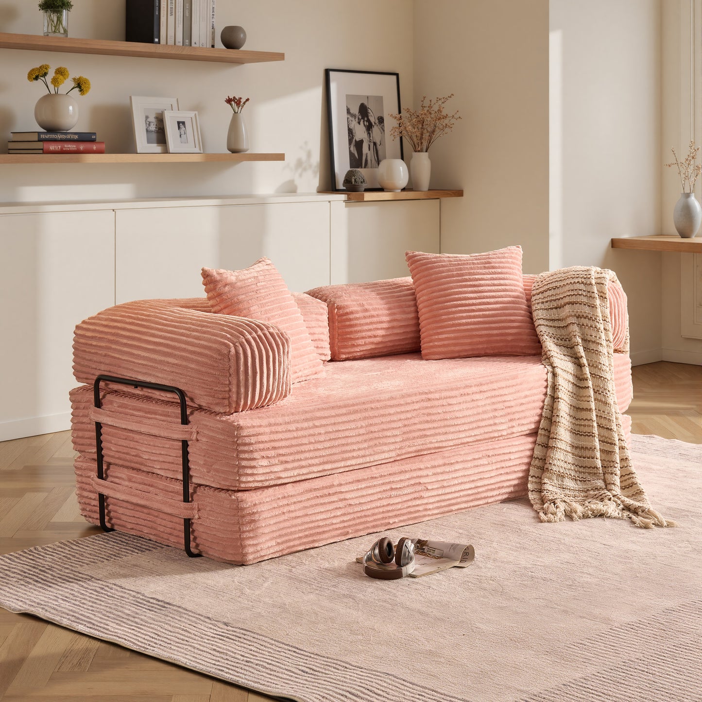 Vcatnet 80.5"x70.8" Convertible Sleeper Sofa Bed Corduroy Modular Cloud Couch Floor Sofa Foldable Lounge Couch for Living Room, Bedroom