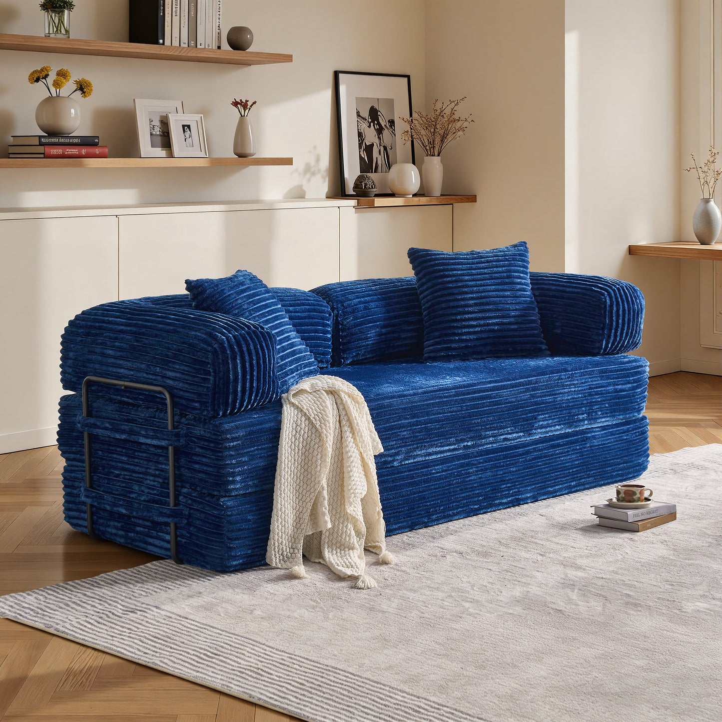 Vcatnet 80.5"x70.8" Convertible Sleeper Sofa Bed Corduroy Modular Cloud Couch Floor Sofa Foldable Lounge Couch for Living Room, Bedroom